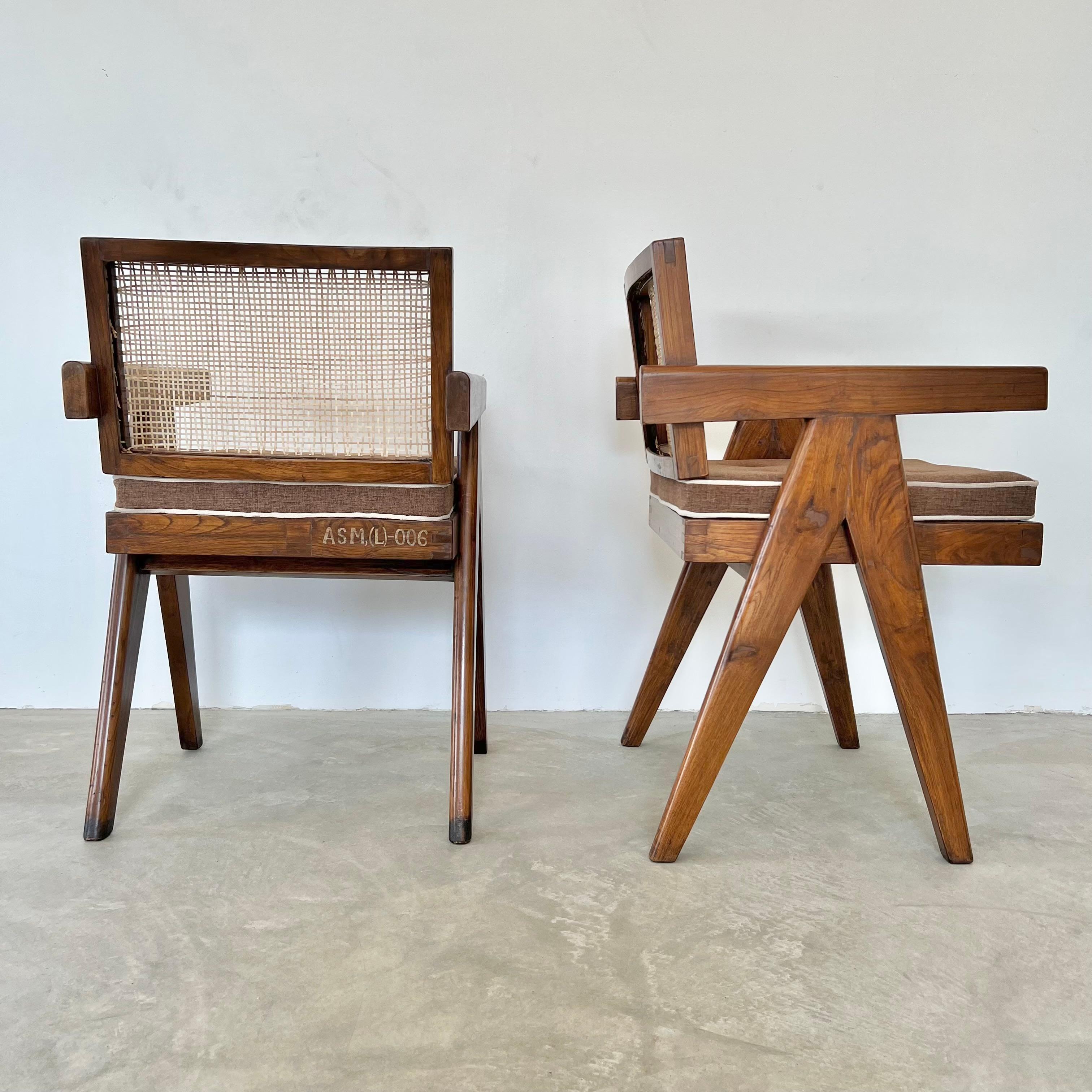 Cane Pierre Jeanneret Office Chairs, 1950s Chandigargh For Sale