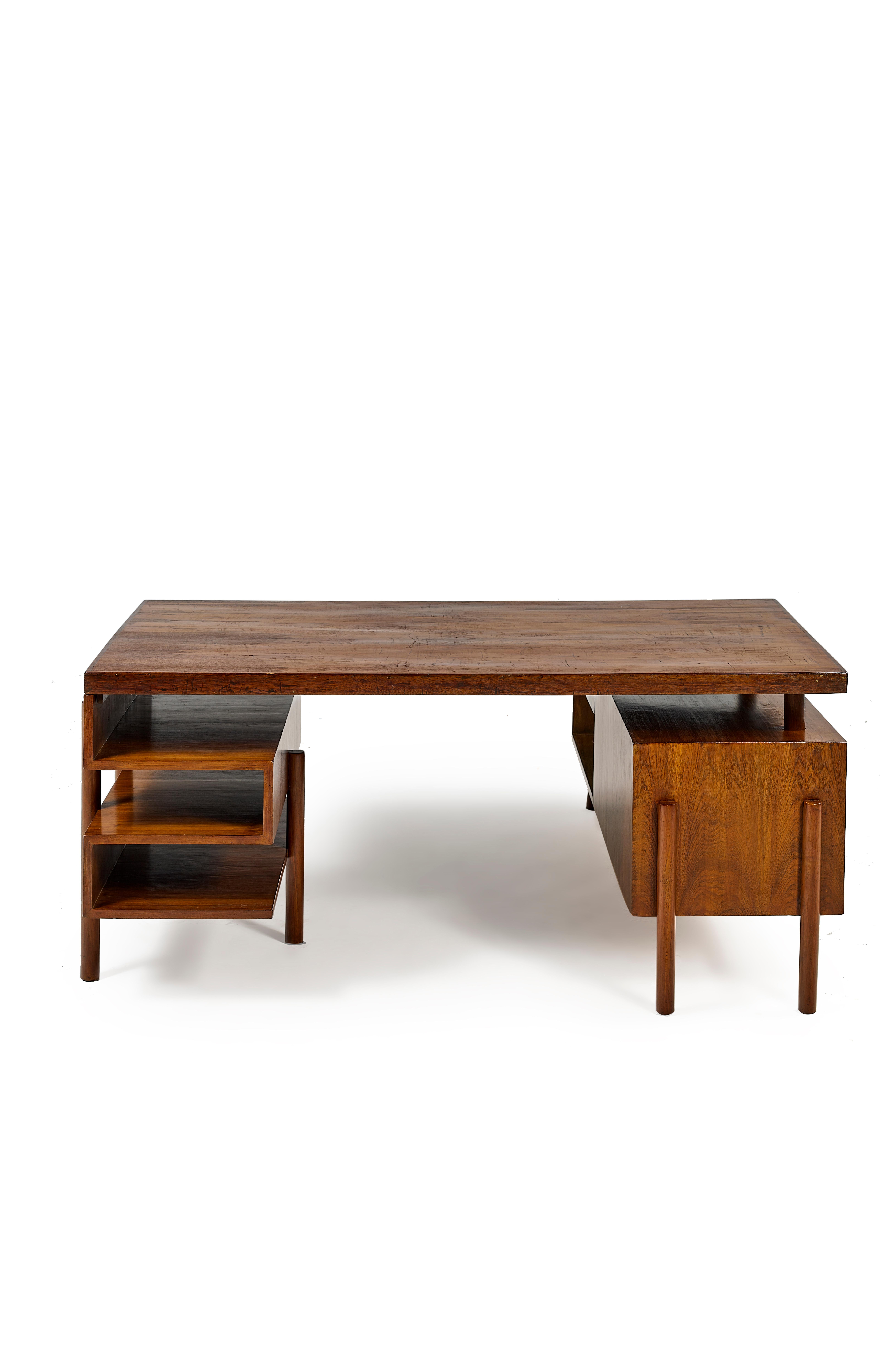 Pierre Jeanneret, Office Table PJ-BU-16-A, circa 1957 In Good Condition For Sale In Paris, FR