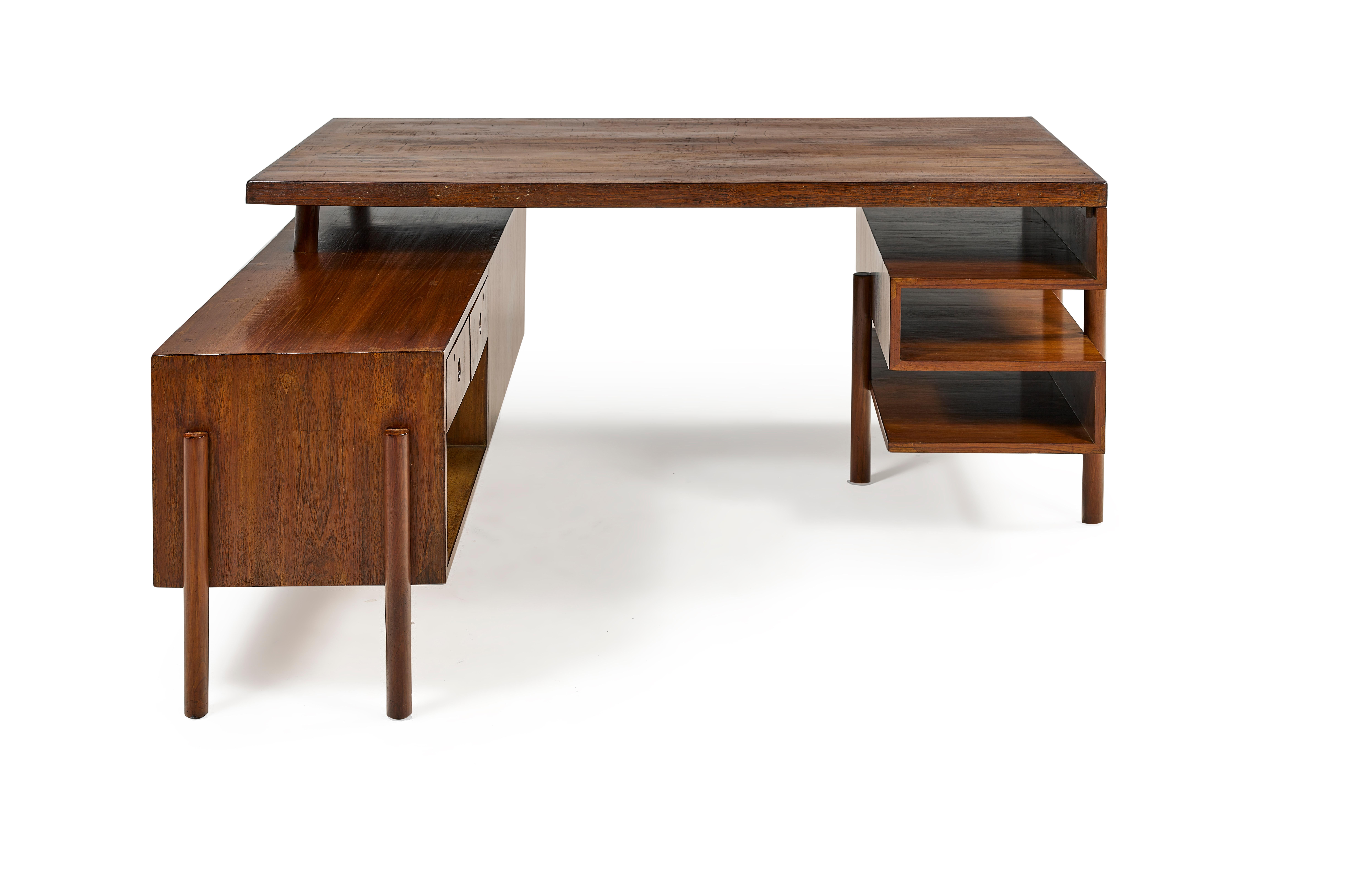 Teak Pierre Jeanneret, Office Table PJ-BU-16-A, circa 1957 For Sale