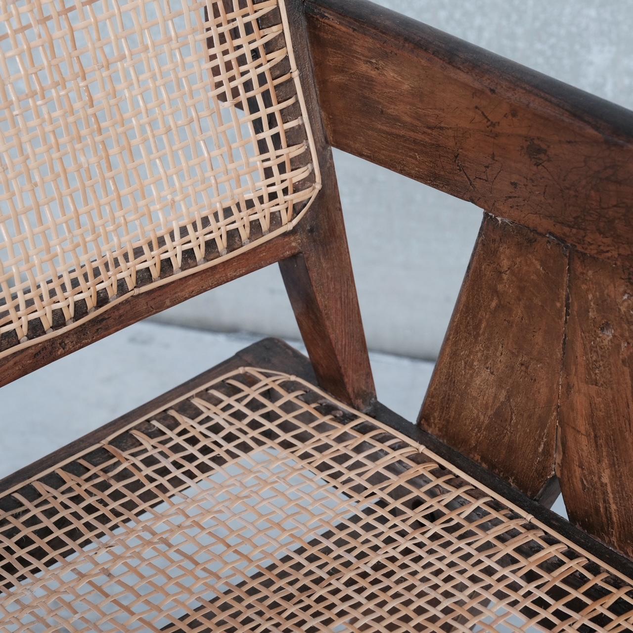 Chaise de bureau originale en rotin et teck Pierre Jeanneret en vente 1