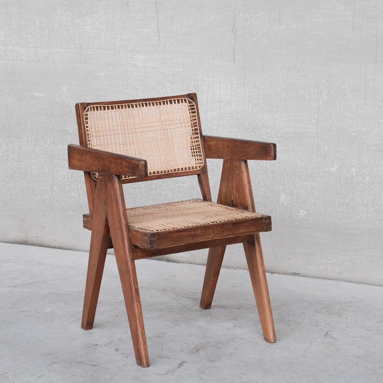Pierre Jeanneret Original Cane and Teak Office Chair In Good Condition For Sale In London, GB