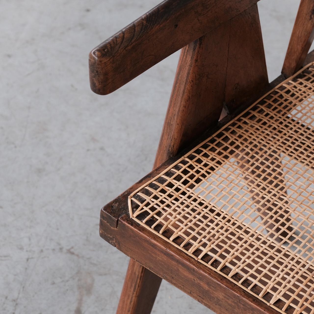 20th Century Pierre Jeanneret Original Cane and Teak Office Chair For Sale