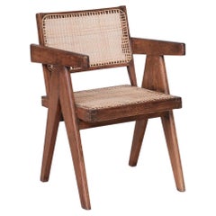 Pierre Jeanneret Original Cane and Teak Office Chair