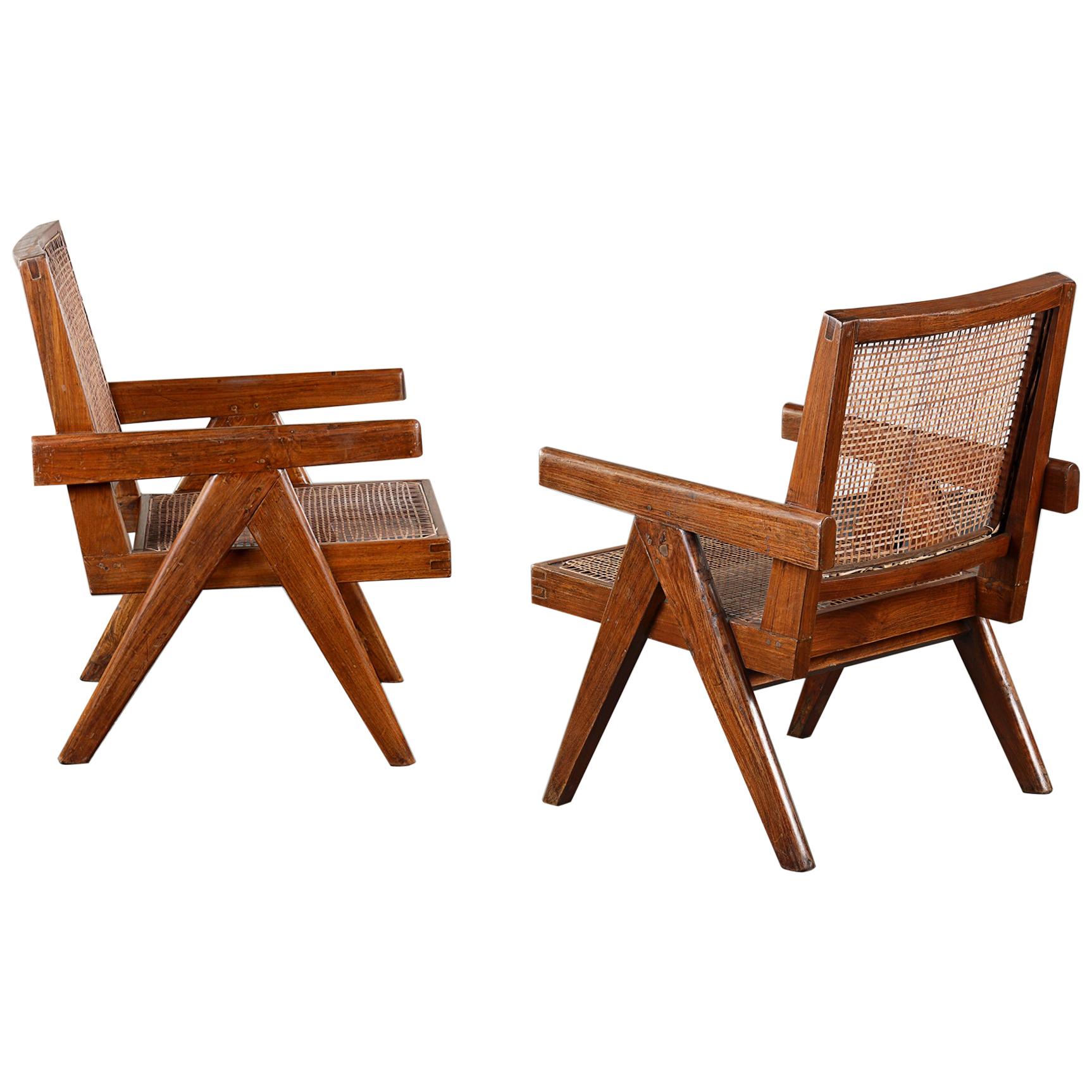 Pierre Jeanneret Pair Easy Chairs / Authentic Mid-Century Chandigarh PJ-SI-29-A