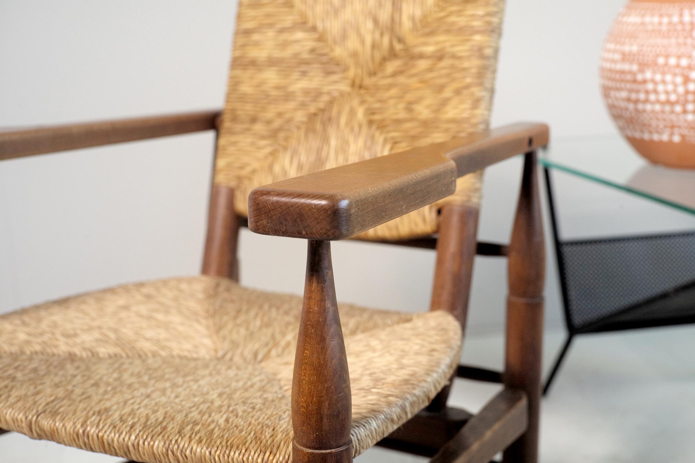 Straw Pierre Jeanneret , Pair of Armchairs 