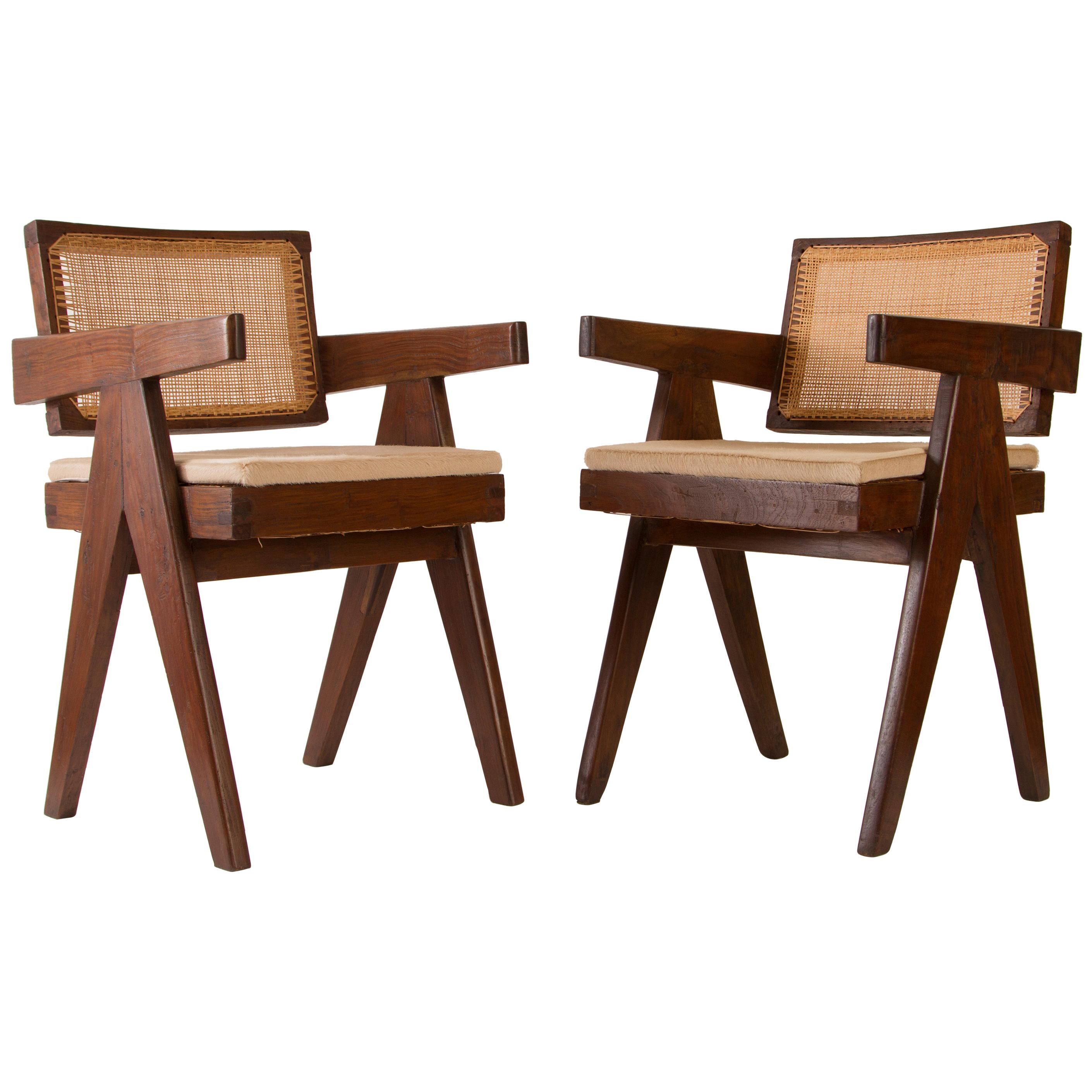 Pierre Jeanneret Pair of Floating Back Office Chairs, Circa 1959