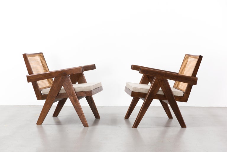 Indian Pierre Jeanneret, Pair of Easy Armchairs, circa 1955-1956 For Sale