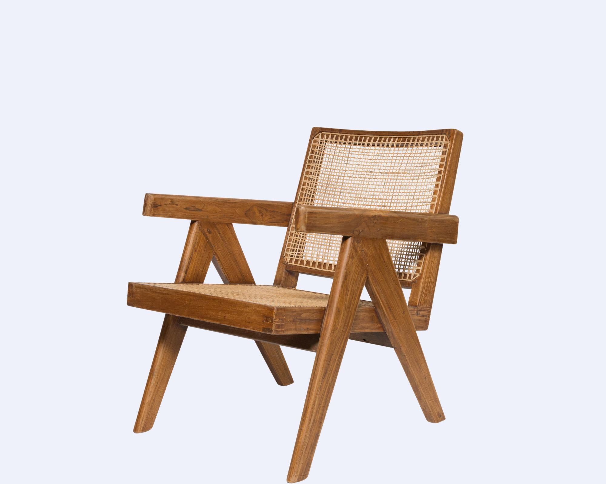 Pierre Jeanneret pair of low armchairs in teak
• Excellent condition for age
• Includes certificate of authenticity, certified by Jacques Dworczak, world-renowned Pierre Jeanneret authenticator and collector, author of the Assouline book