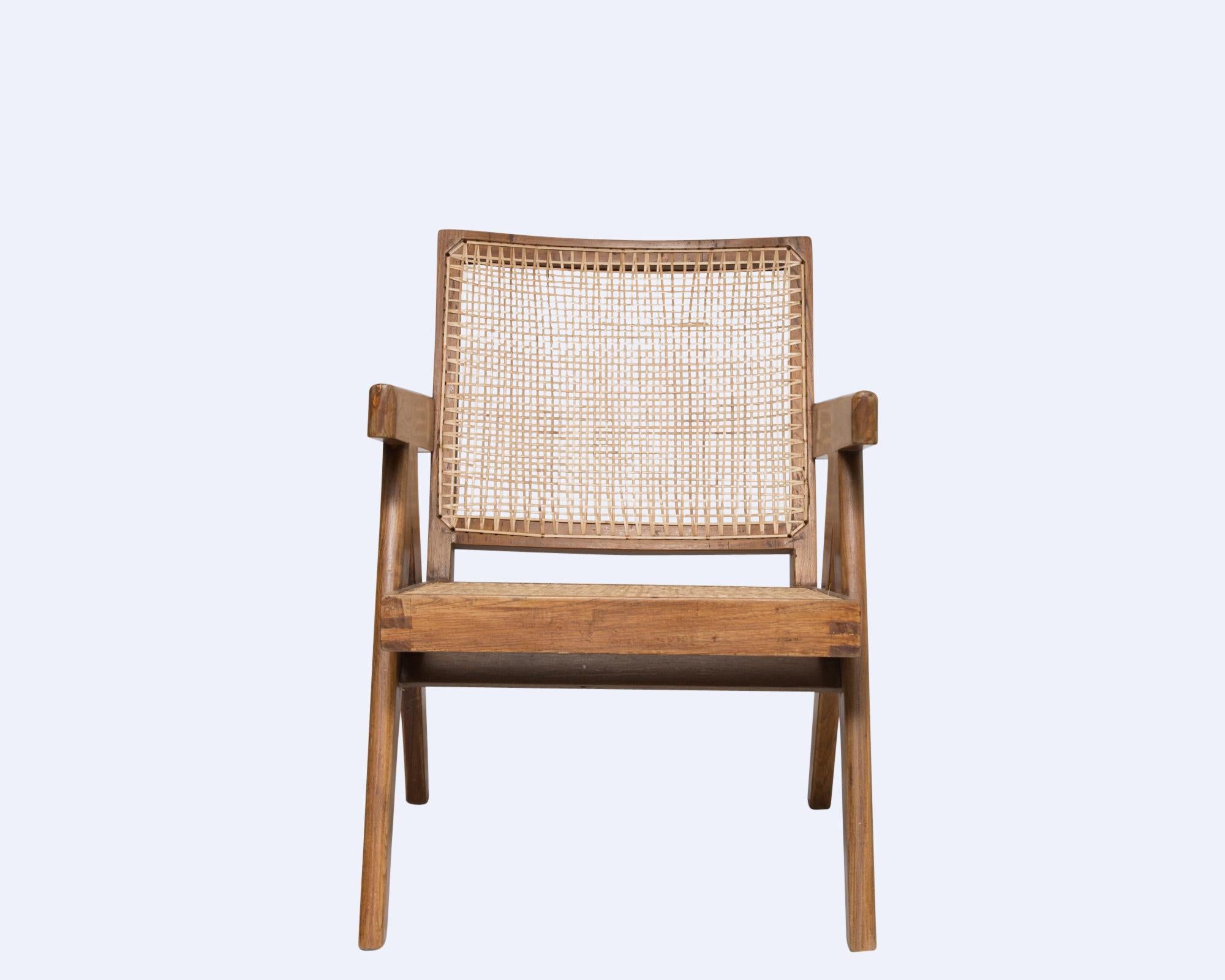 Indian Pierre Jeanneret Pair of Low Armchairs For Sale