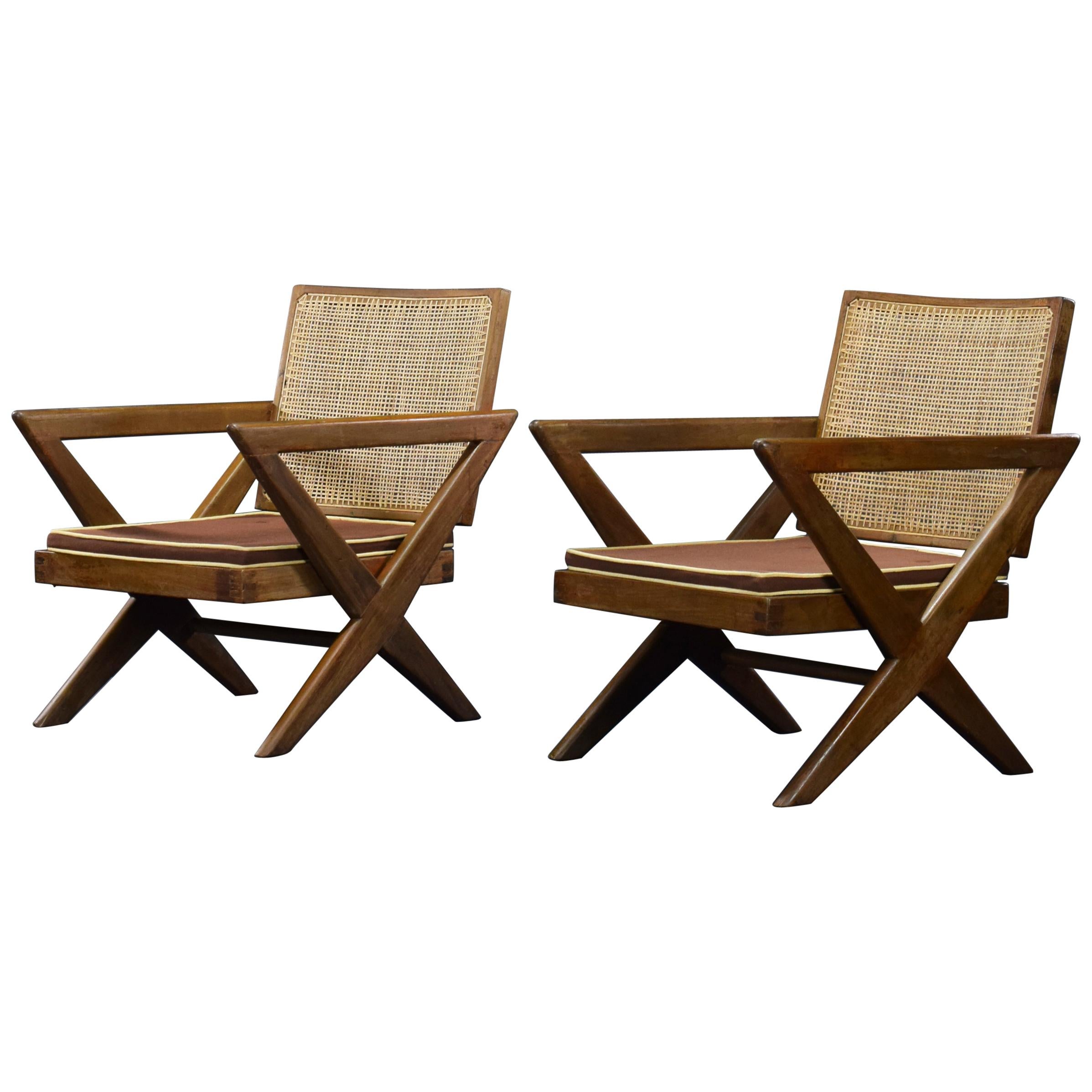 Pierre Jeanneret Pair of X-Leg Chairs  PJ-SI-45-A / Authentic Midcentury