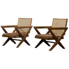 Pierre Jeanneret, Paar X-Bein-Stühle mit X-Beinen  PJ-SI-45-A / Authentisch Midcentury
