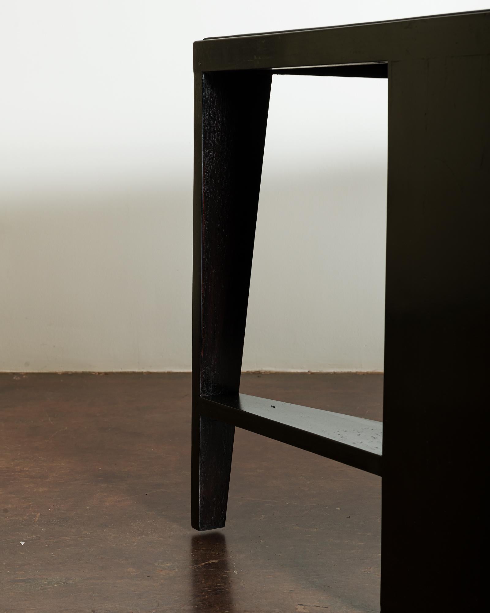 Mid-20th Century Pierre Jeanneret Pigeonhole Desk in Black Stain and Black Leather, India, 1950s For Sale