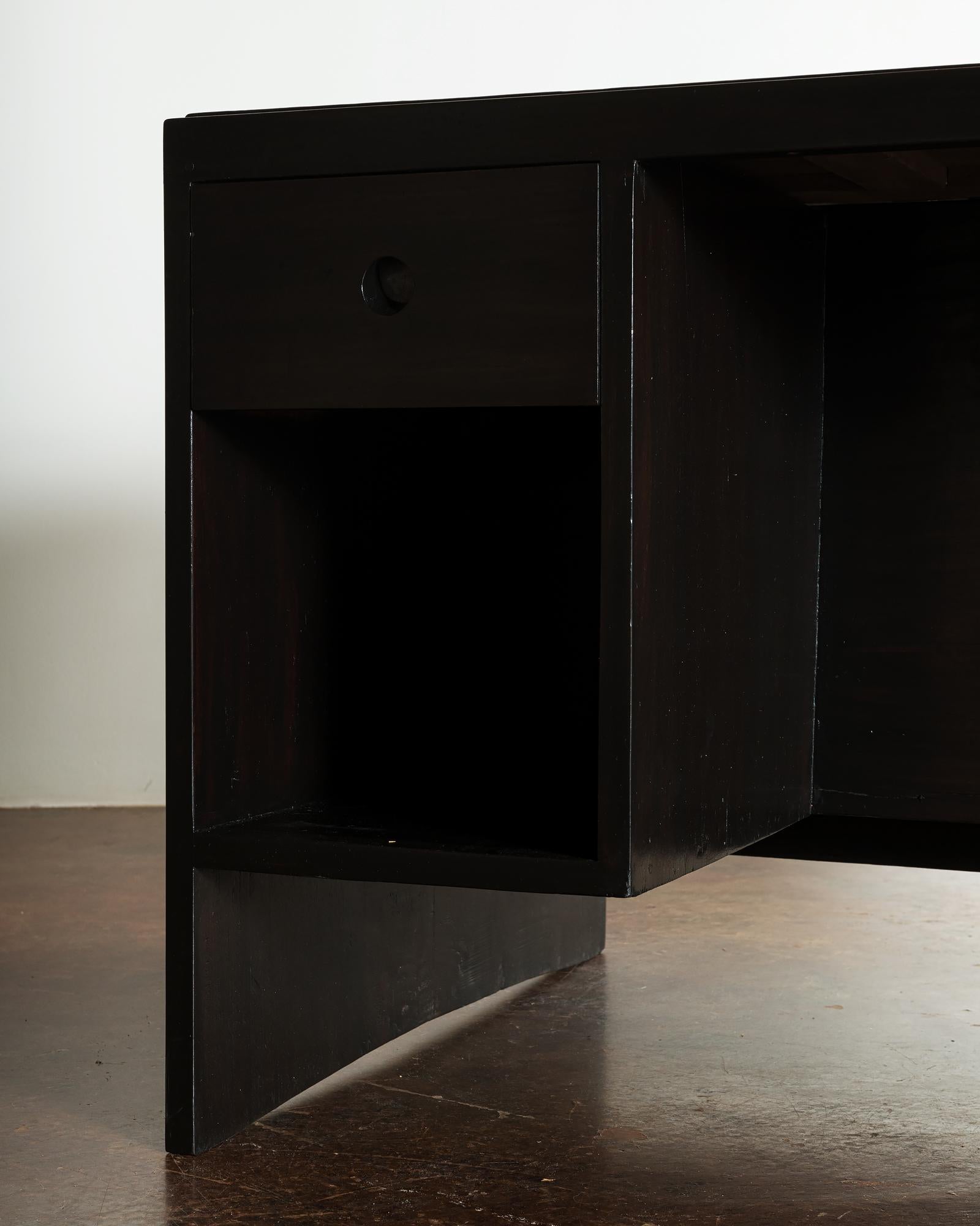 Pierre Jeanneret Pigeonhole Desk in Black Stain and Black Leather, India, 1950s For Sale 2