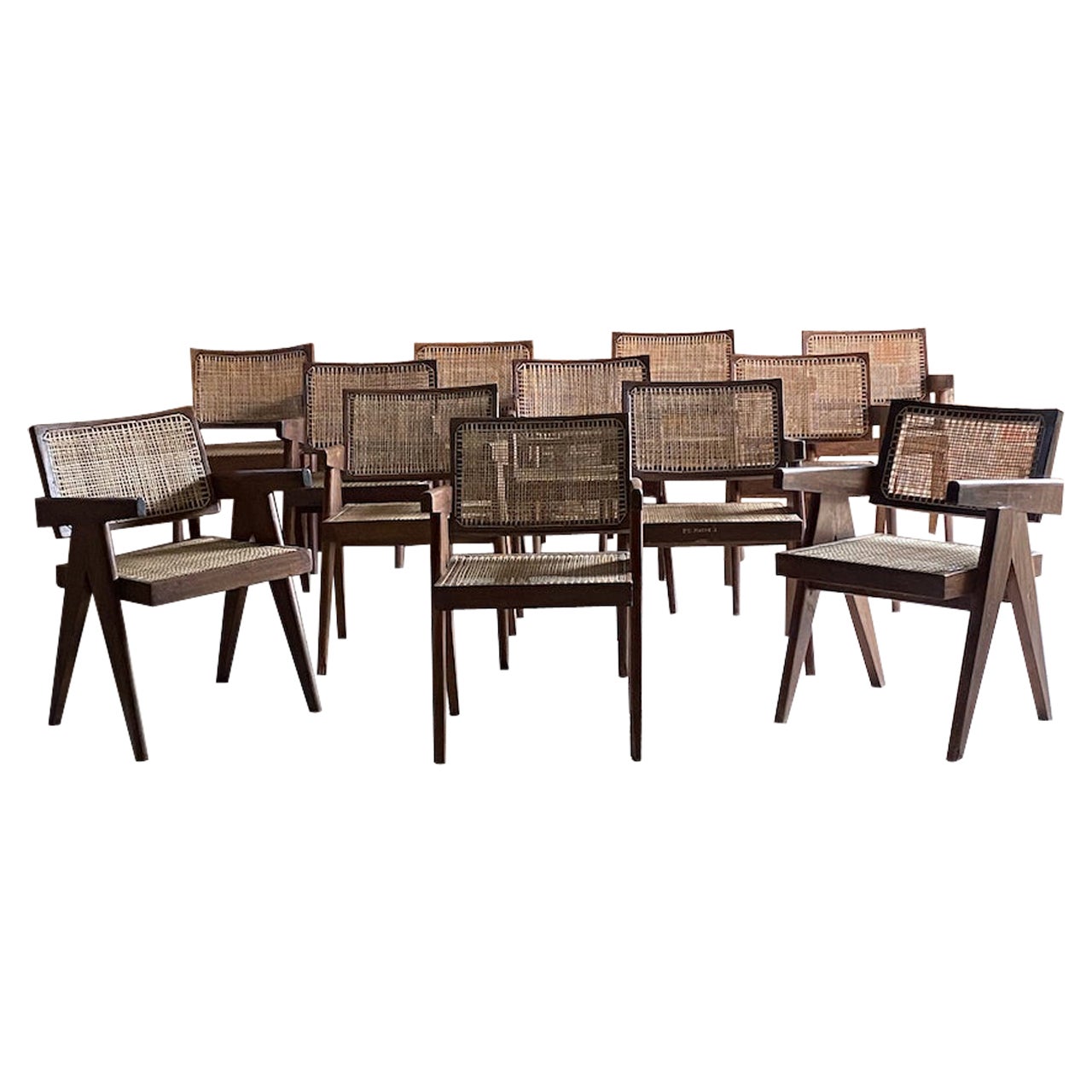 Pierre Jeanneret  PJ-010100T Floating Back Office Chairs Set of 12 Circa 1959