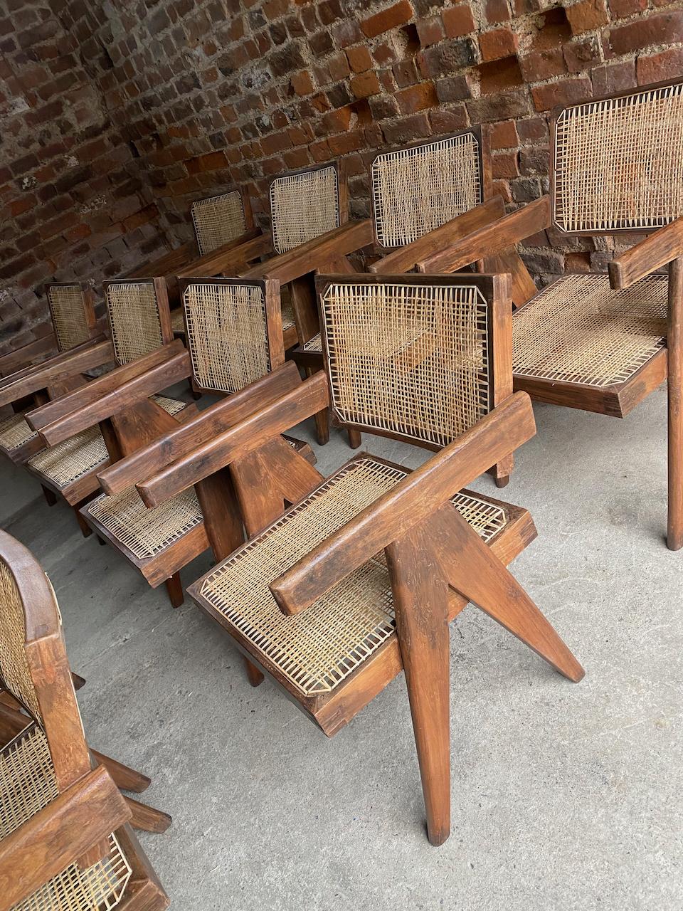 Cane Pierre Jeanneret PJ-010100T Floating Back Office Chairs Set of 12, Circa 1960