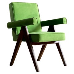 Vintage Pierre Jeanneret Committee Chair Green Certificate by Jacques Dworczak 1953 