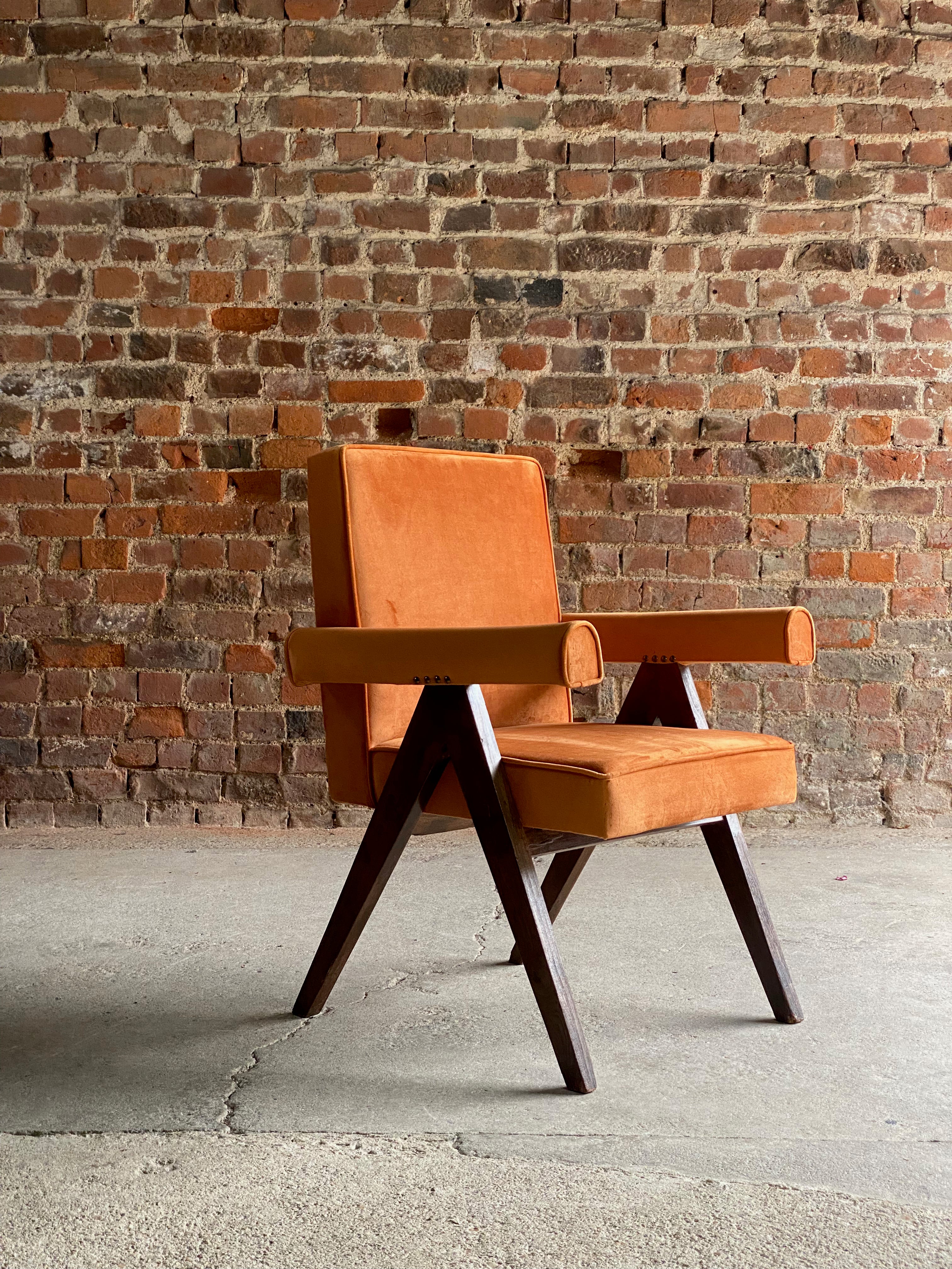 Indian Pierre Jeanneret Committee Chair Orange Certificate by Jacques Dworczak 1953  For Sale