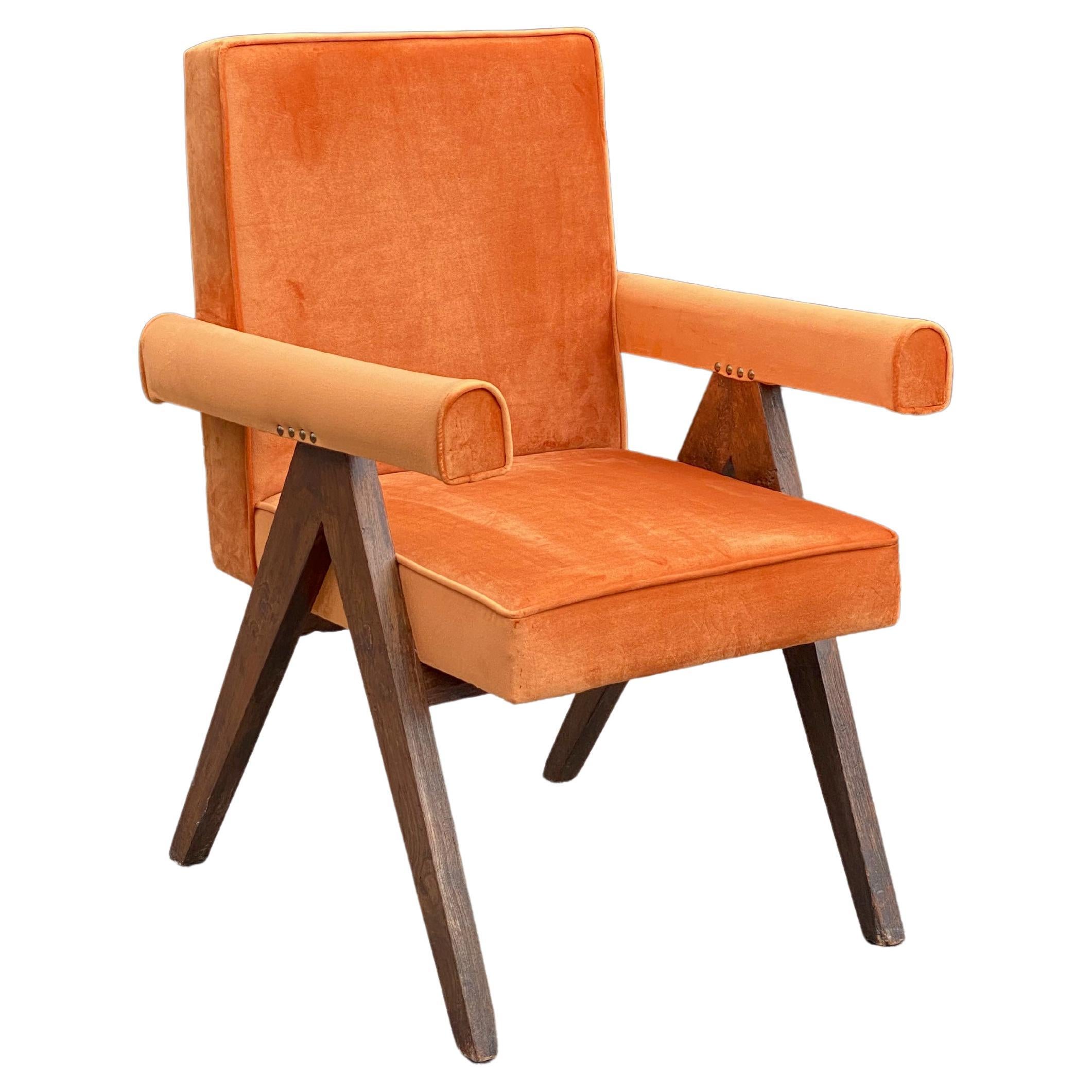 Pierre Jeanneret Committee Chair Orange Certificate by Jacques Dworczak 1953  For Sale