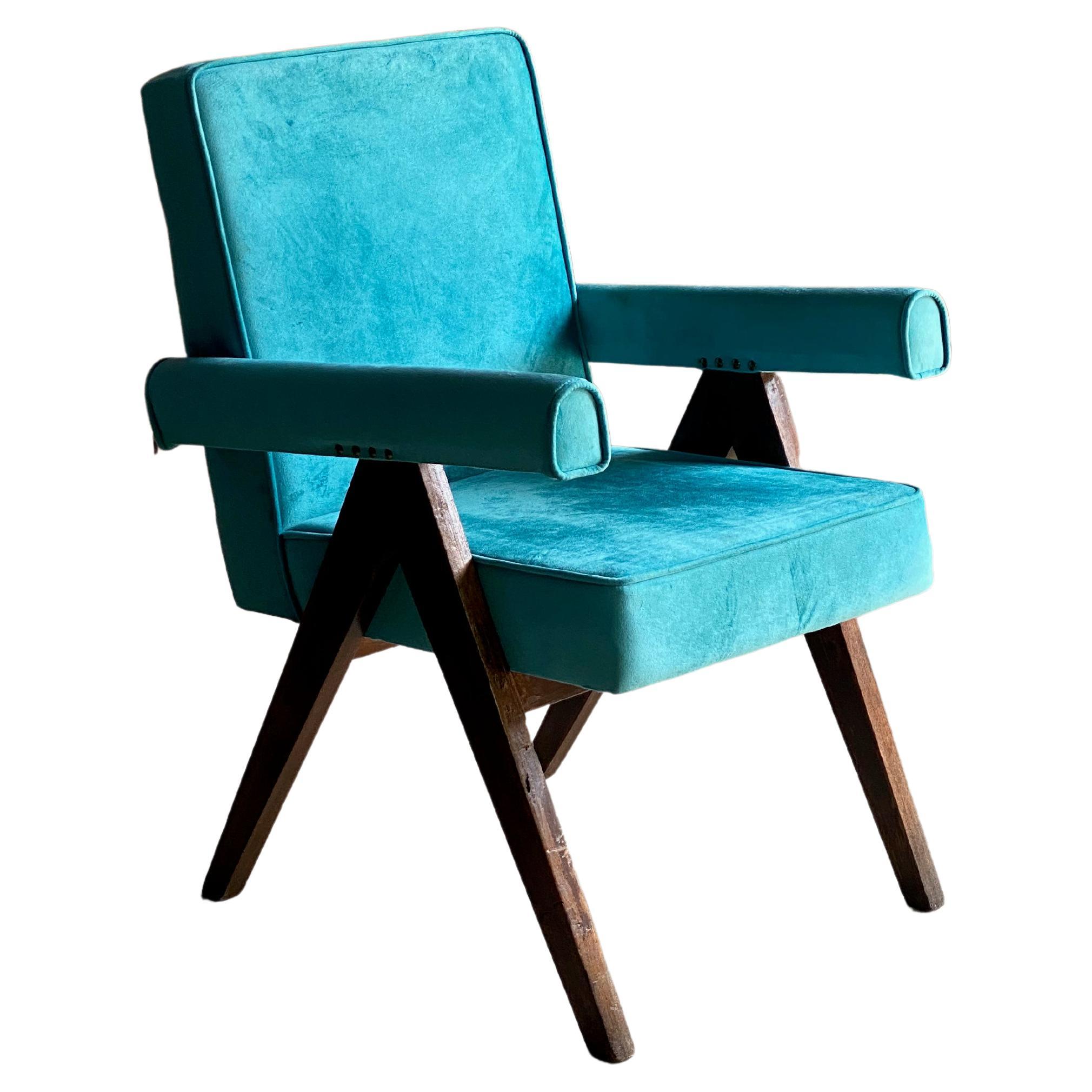 Pierre Jeanneret Committee Chair Turquoise Certificate by Jacques Dworczak 1953 For Sale