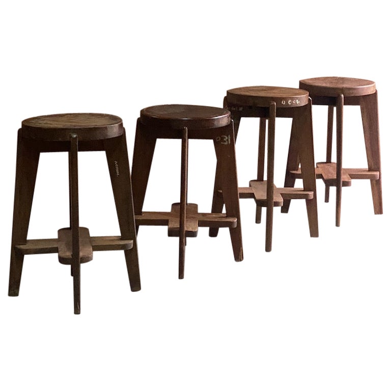 Pierre Jeanneret PJ-011012 Stools 1965 *OFFICIAL CERTIFICATE BY JACQUES DWORCZAK For Sale