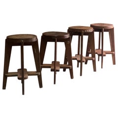Pierre Jeanneret PJ-011012 Stools 1965 *OFFICIAL CERTIFICATE BY JACQUES DWORCZAK