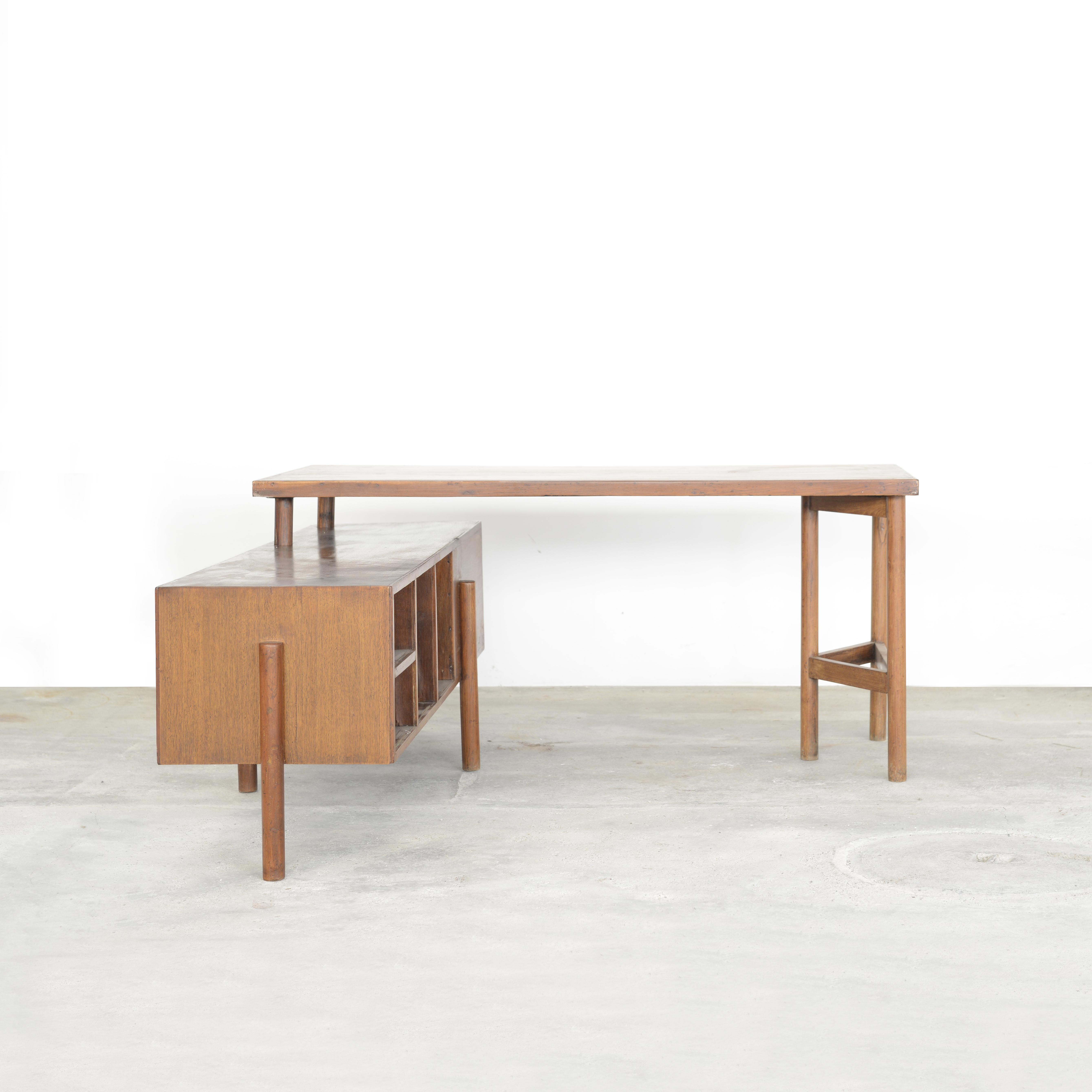 Teak Pierre Jeanneret PJ-BU-14-A Executive Desk / Authentic Mid-Century Modern For Sale