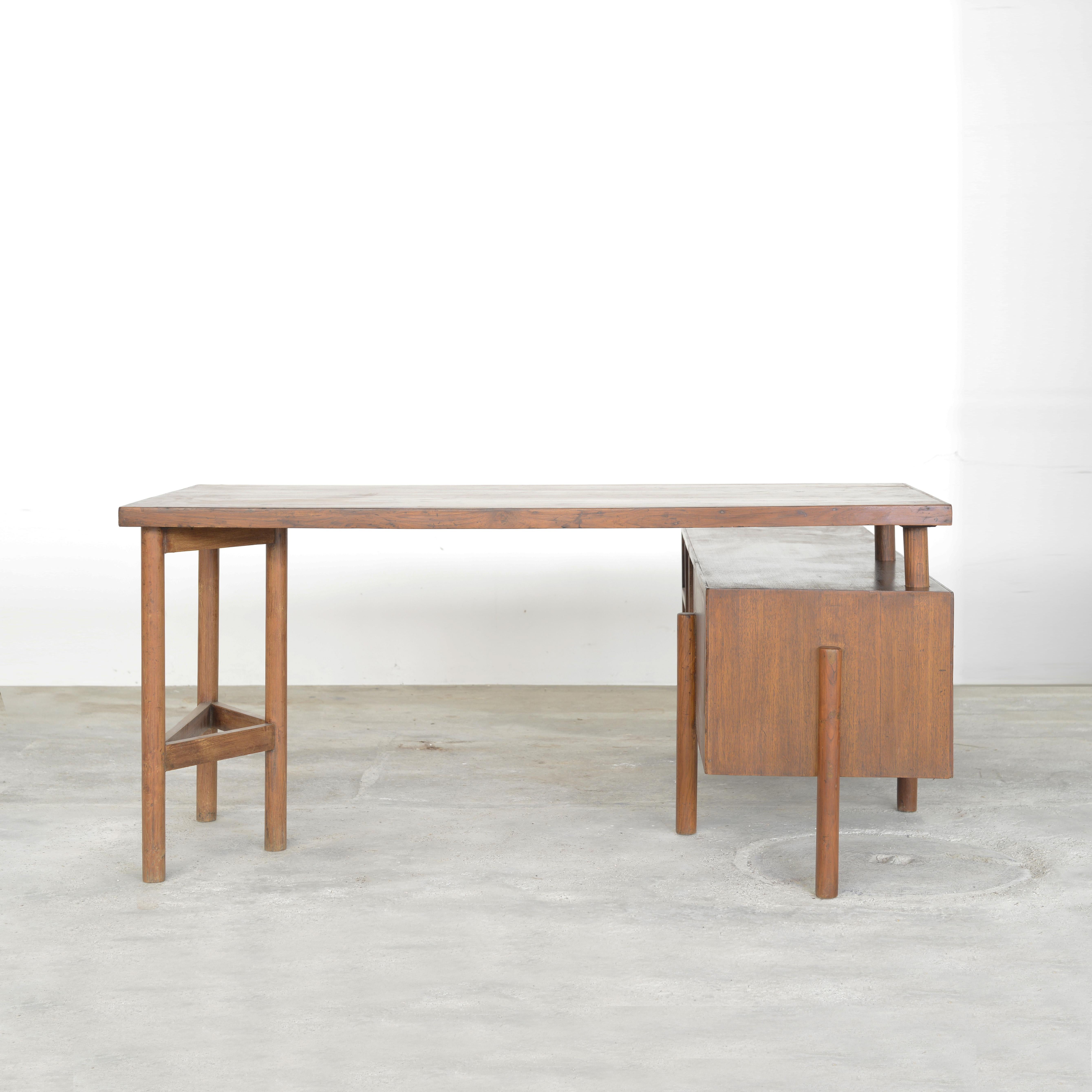 Teak Pierre Jeanneret PJ-BU-14-A Executive Desk / Authentic Mid-Century Modern For Sale