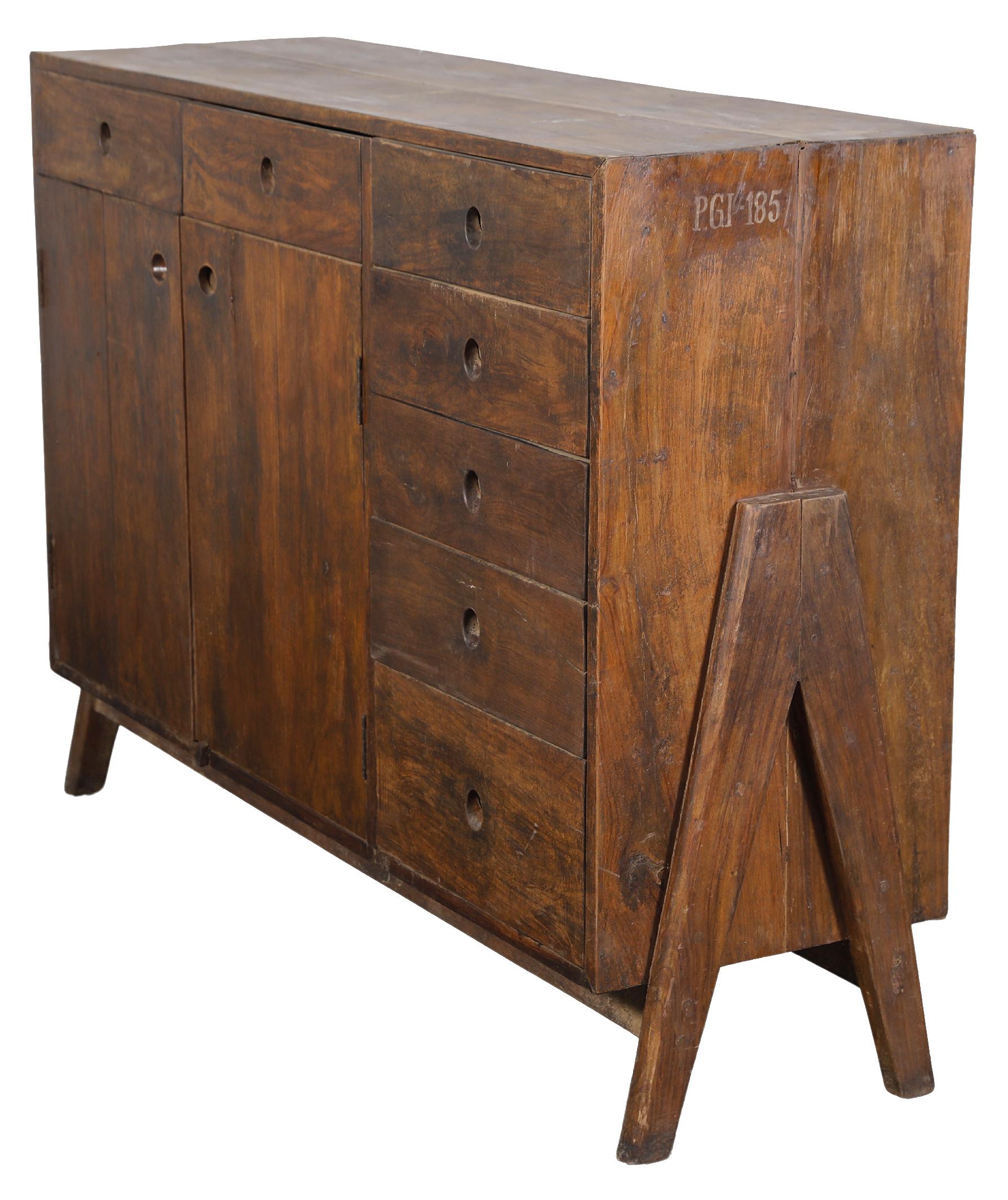 Mid-Century Modern Pierre Jeanneret PJ-R-01-C Large Cabinet in Teak for the Chandigarh Project For Sale