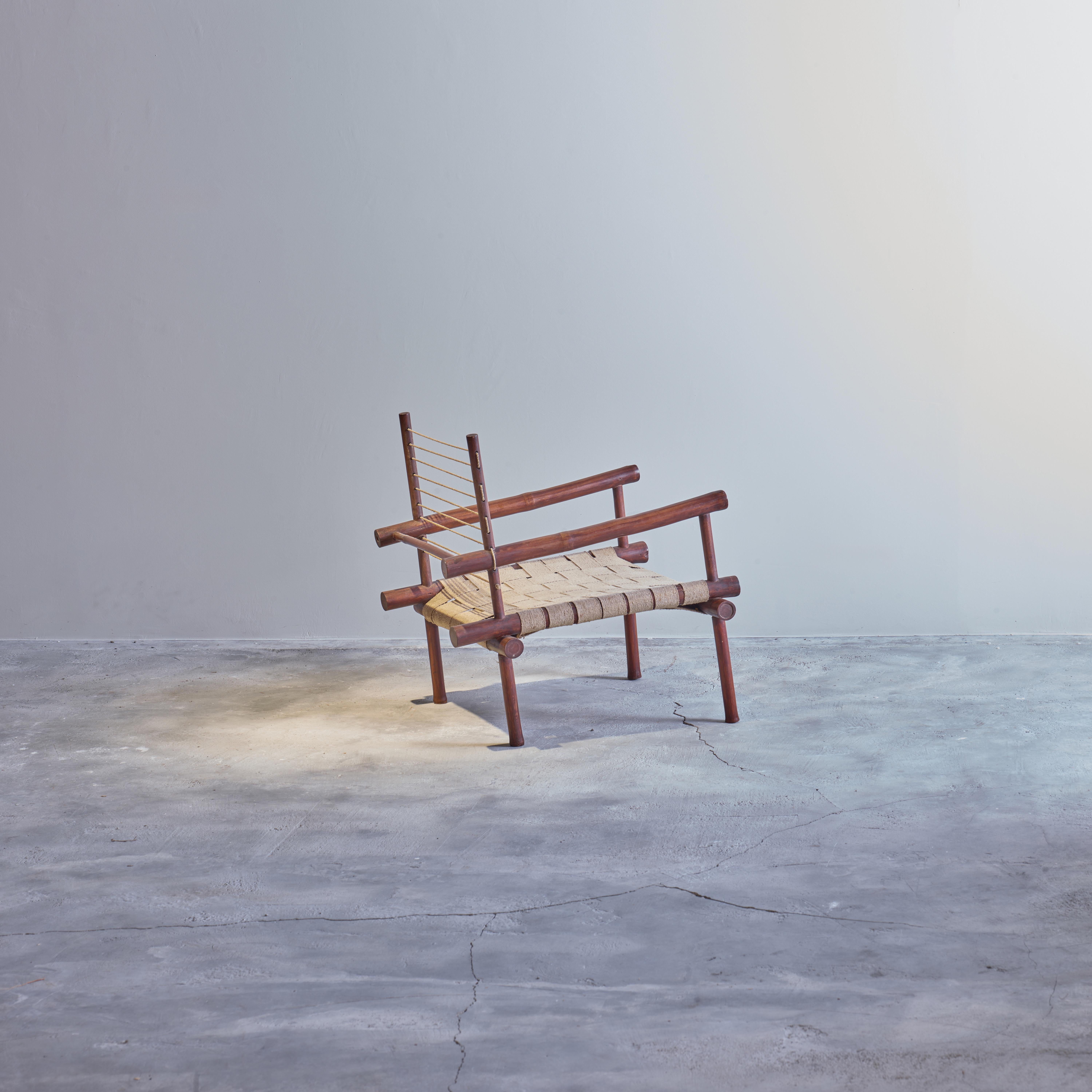 Pierre Jeanneret PJ-SI-01-C Sillón de bambú / Moderno de mediados de siglo Chandigarh Yute en venta
