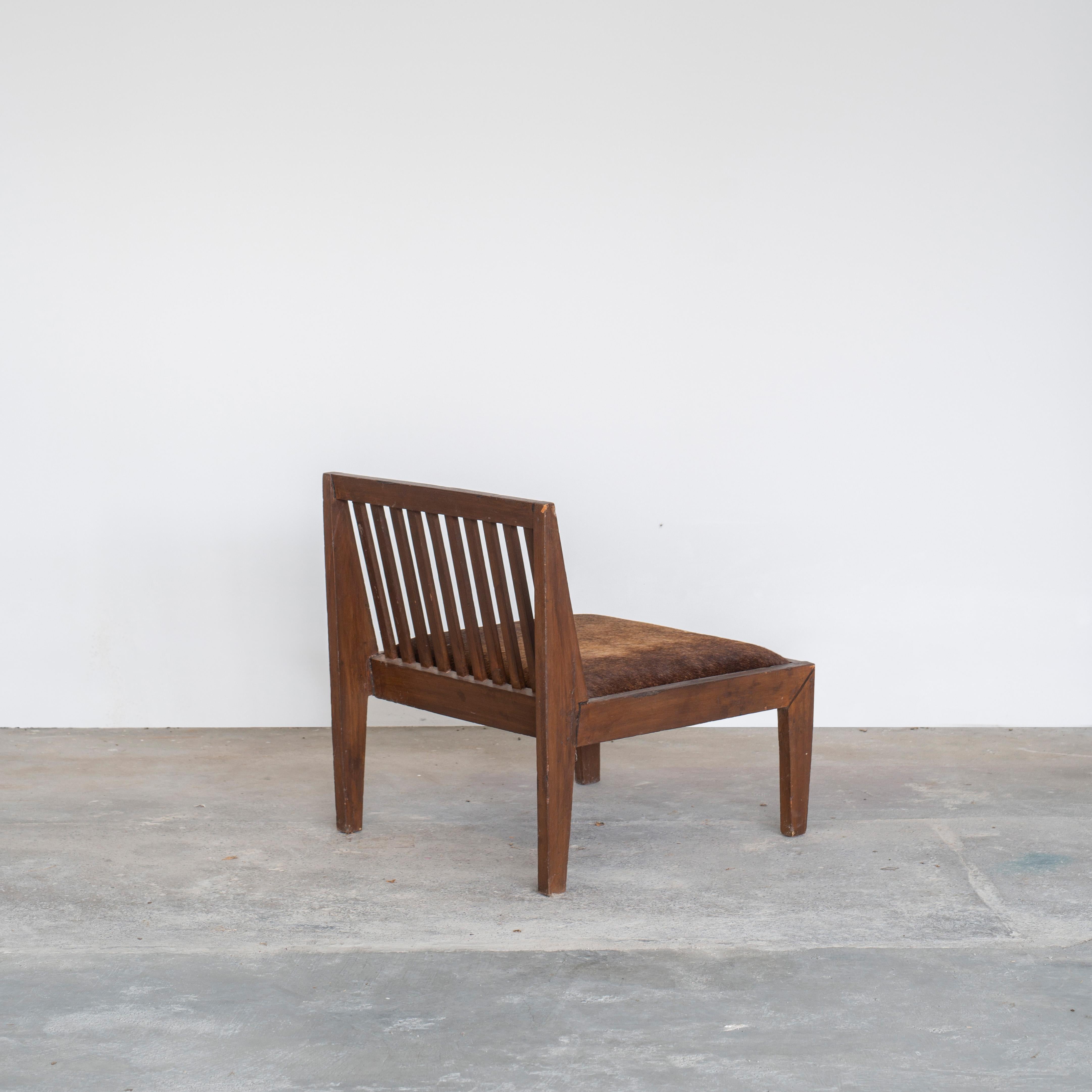 Indian Pierre Jeanneret PJ-SI-18-A Leather Armless Chair/ Authentic Mid-Century Modern For Sale