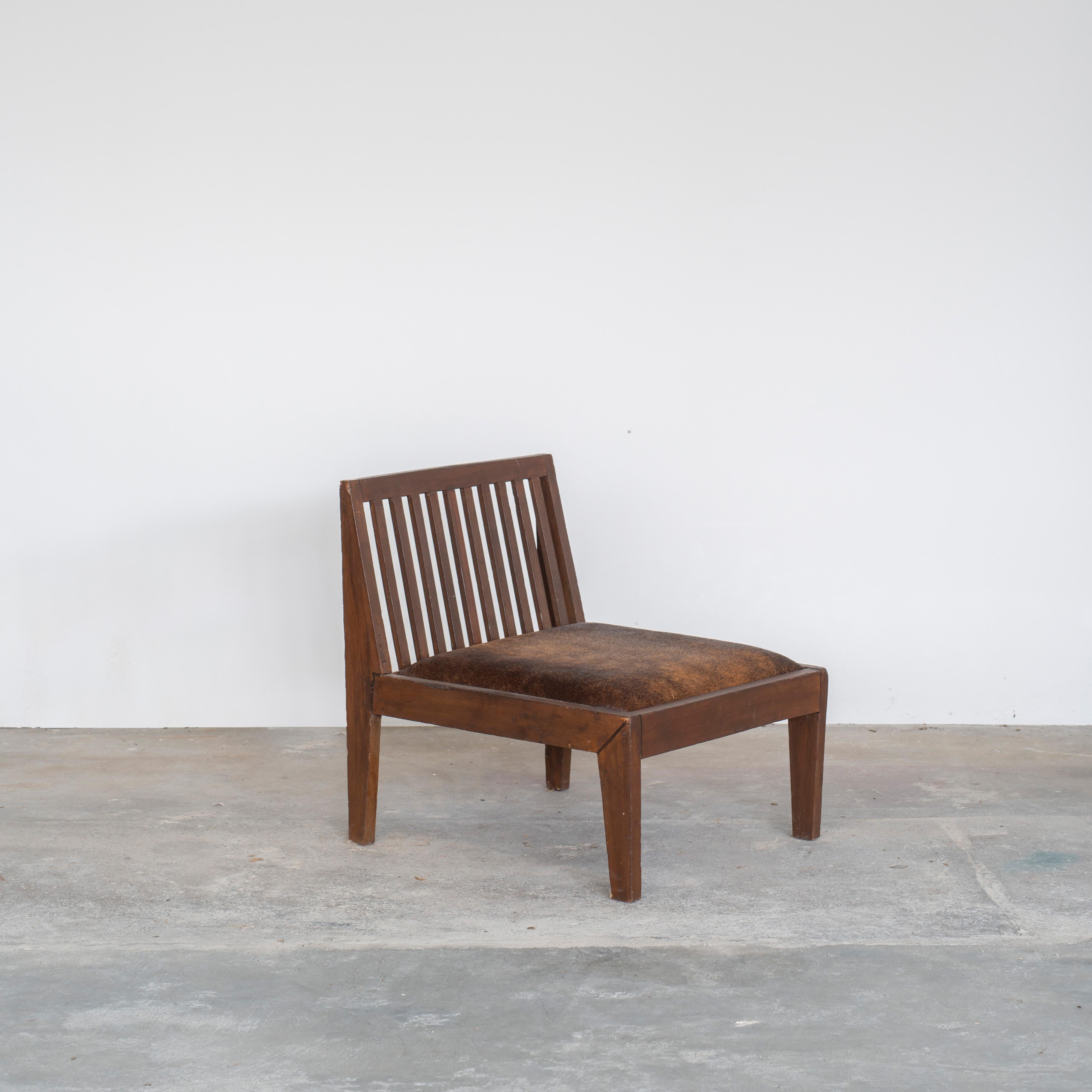 Pierre Jeanneret PJ-SI-18-A Leather Armless Chair/ Authentic Mid-Century Modern In Good Condition For Sale In Zürich, CH