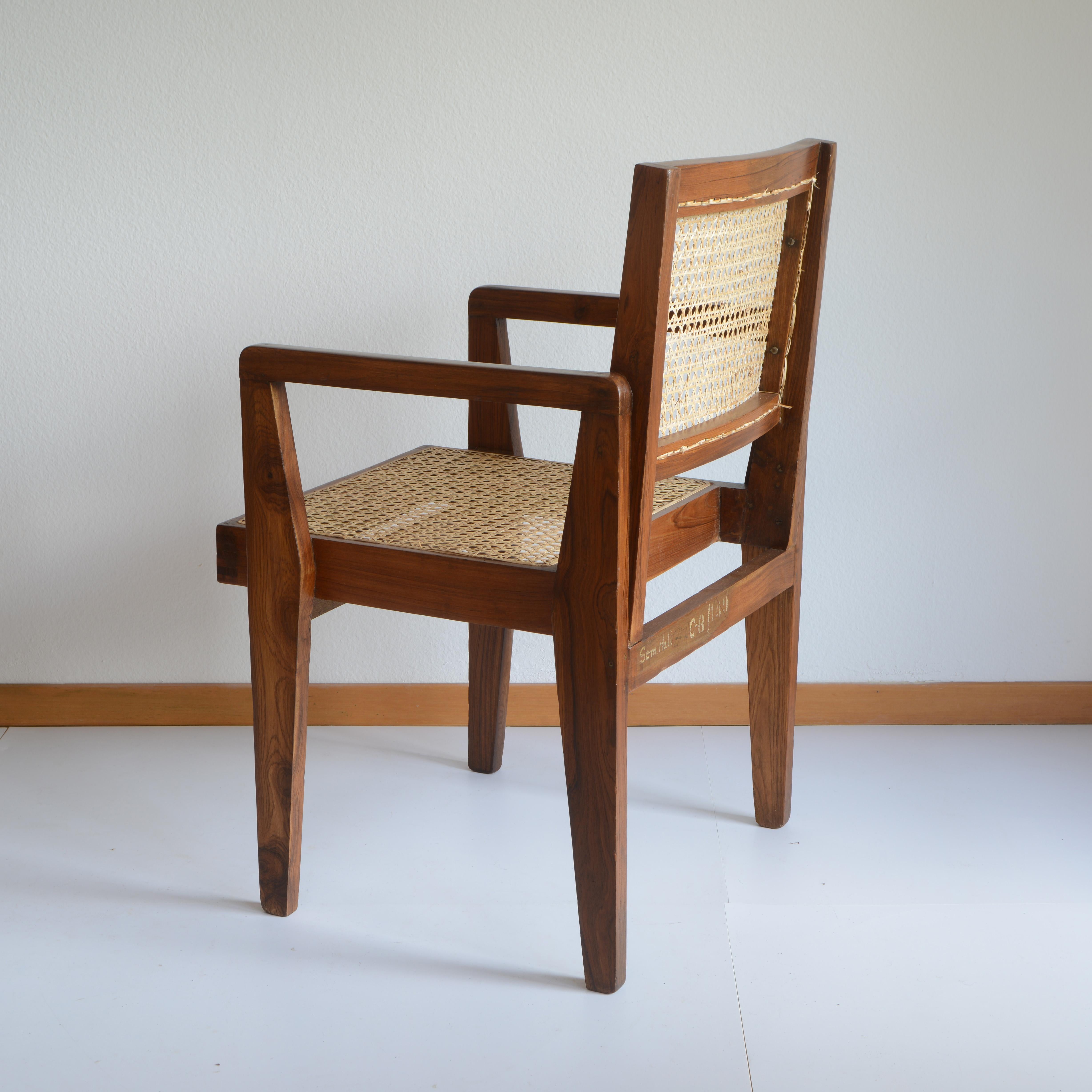 Indian Pierre Jeanneret PJ-SI-20-A Chair / Authentic Mid-Century Modern For Sale