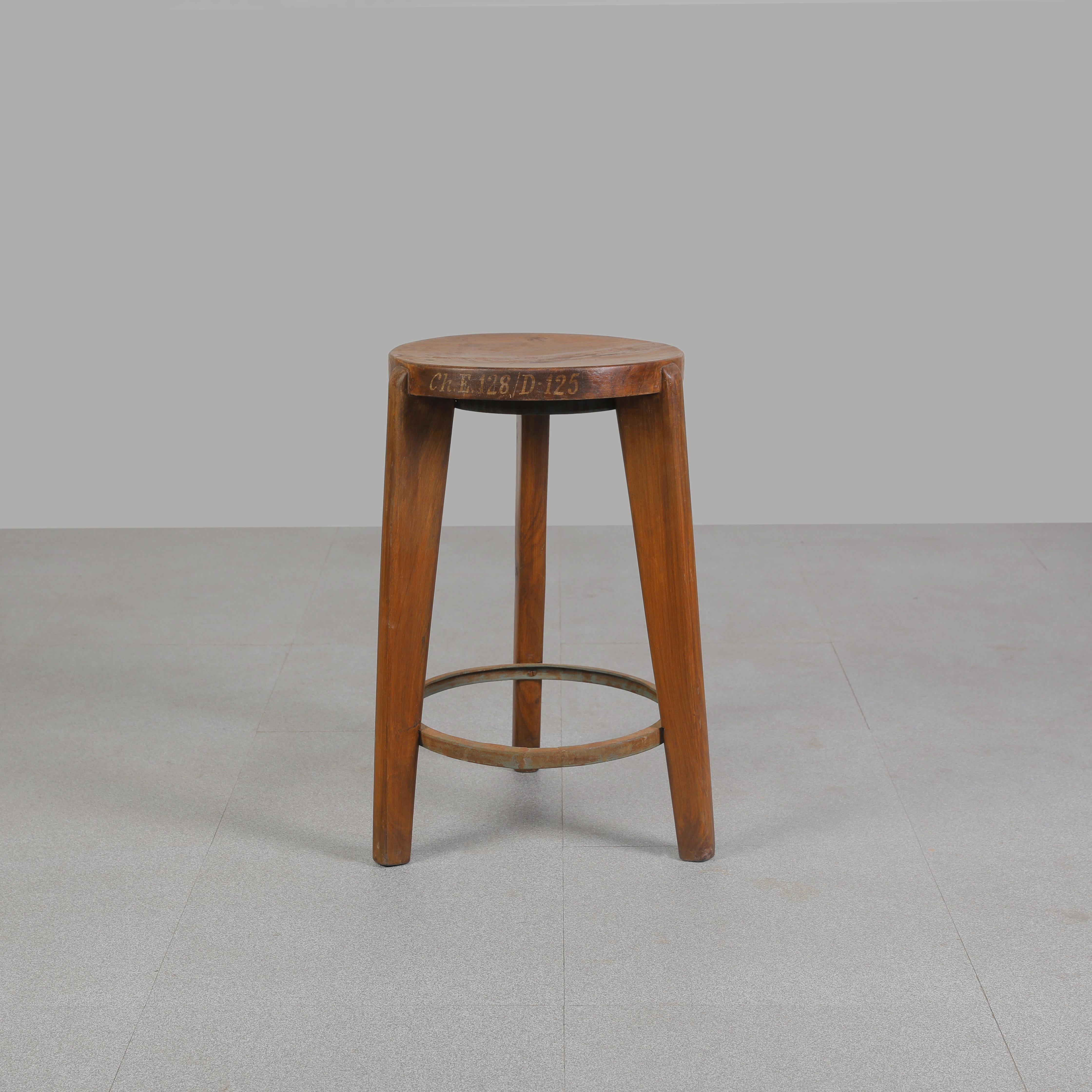 Indian Pierre Jeanneret PJ-SI-22-A Pair of Stools / Authentic Mid-Century Modern For Sale