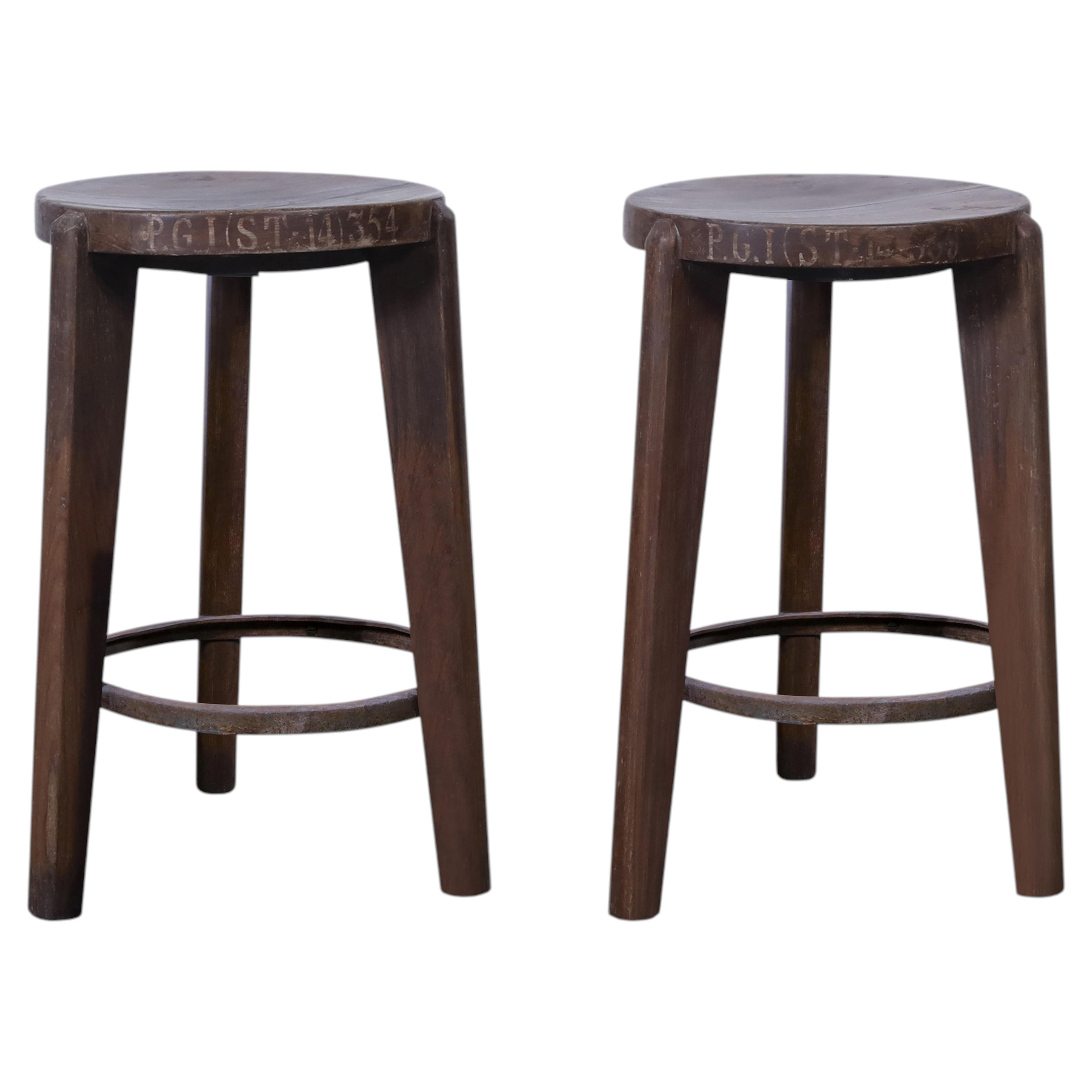 Pierre Jeanneret PJ-SI-22-A Pair of Stools / Authentic Mid-Century Modern