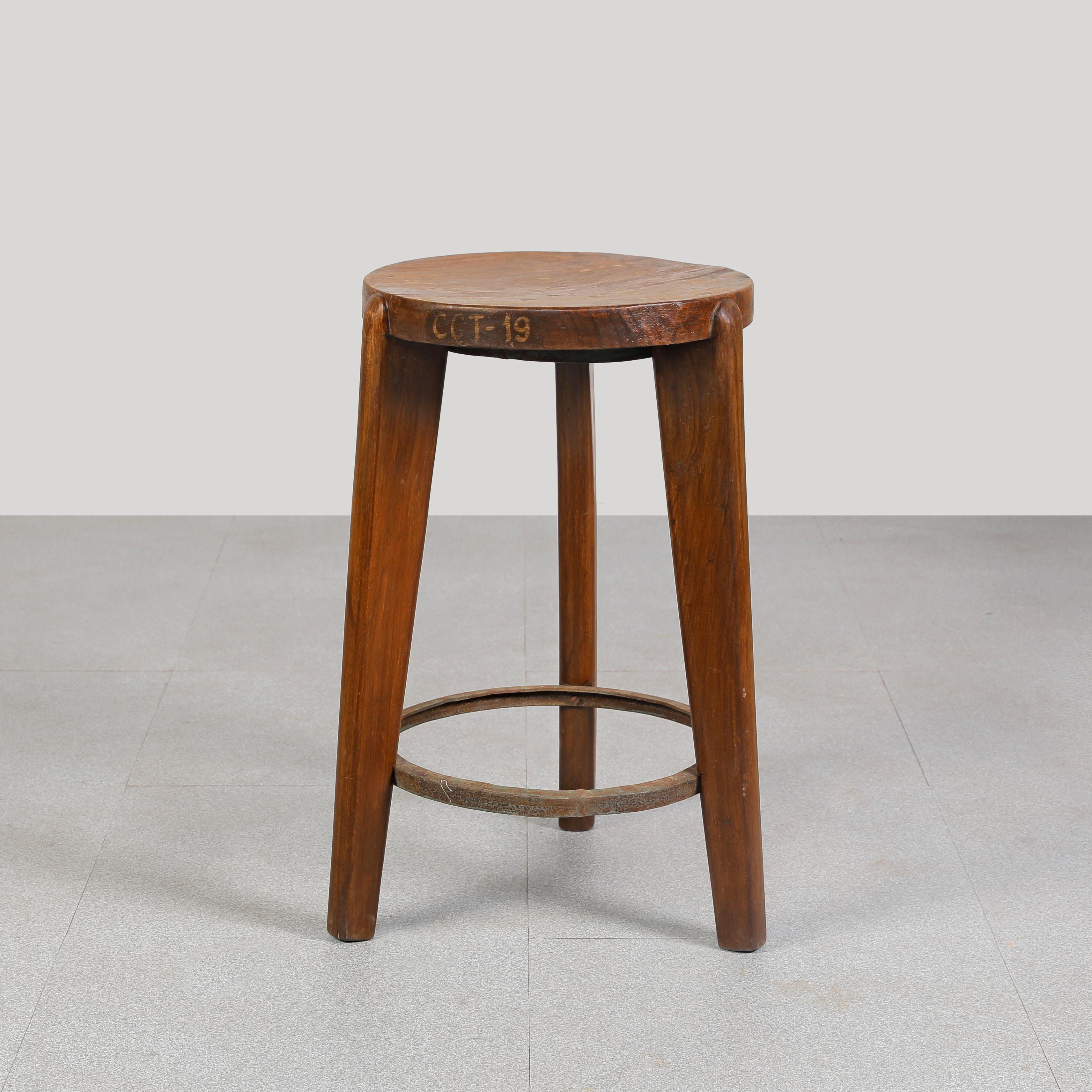 Indian Pierre Jeanneret PJ-SI-22-A Stool / Authentic Mid-Century Modern