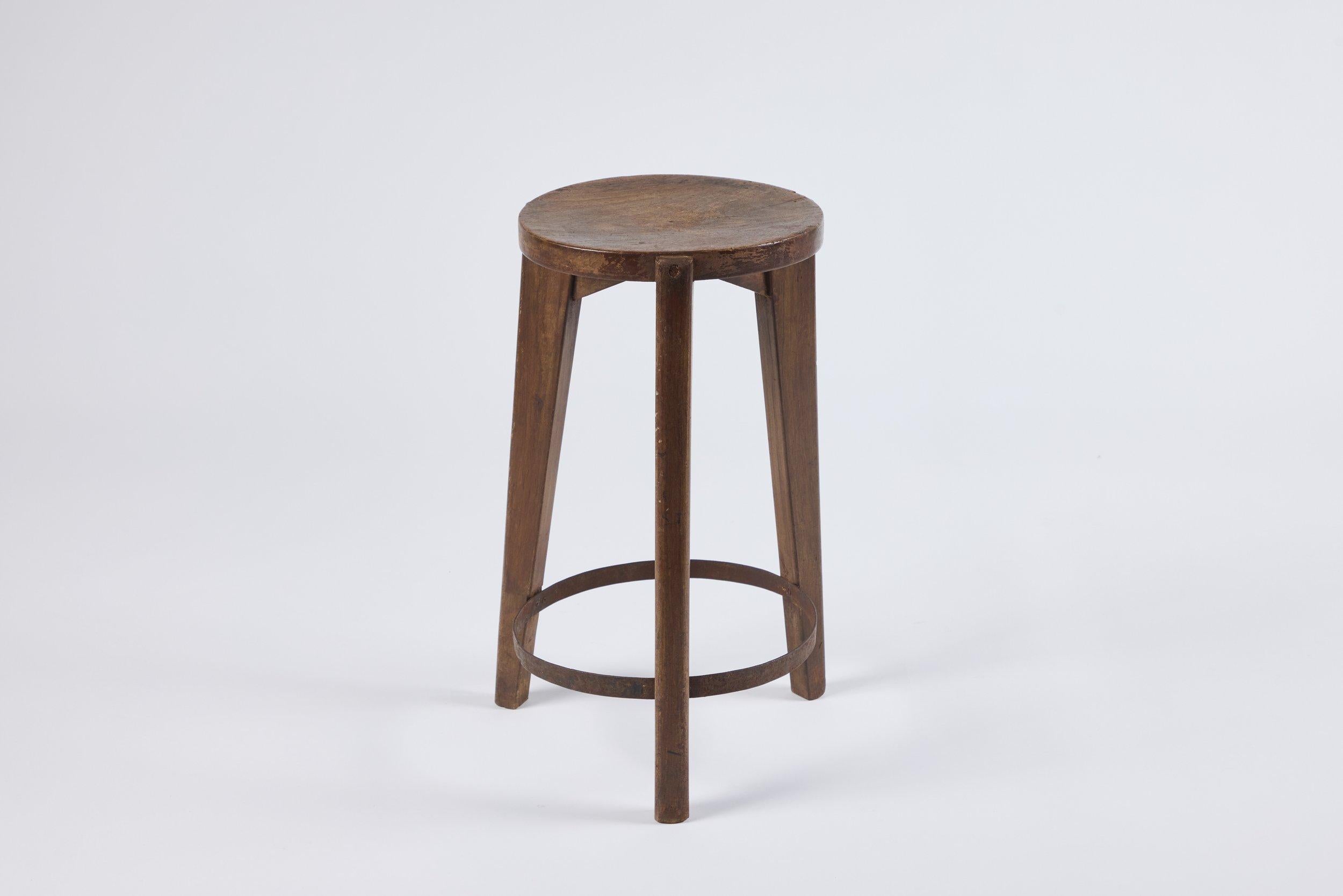  Pierre Jeannerett PJ-SI-22-A Stool. Teak. Chandigarh India 1955. Measures 13.5