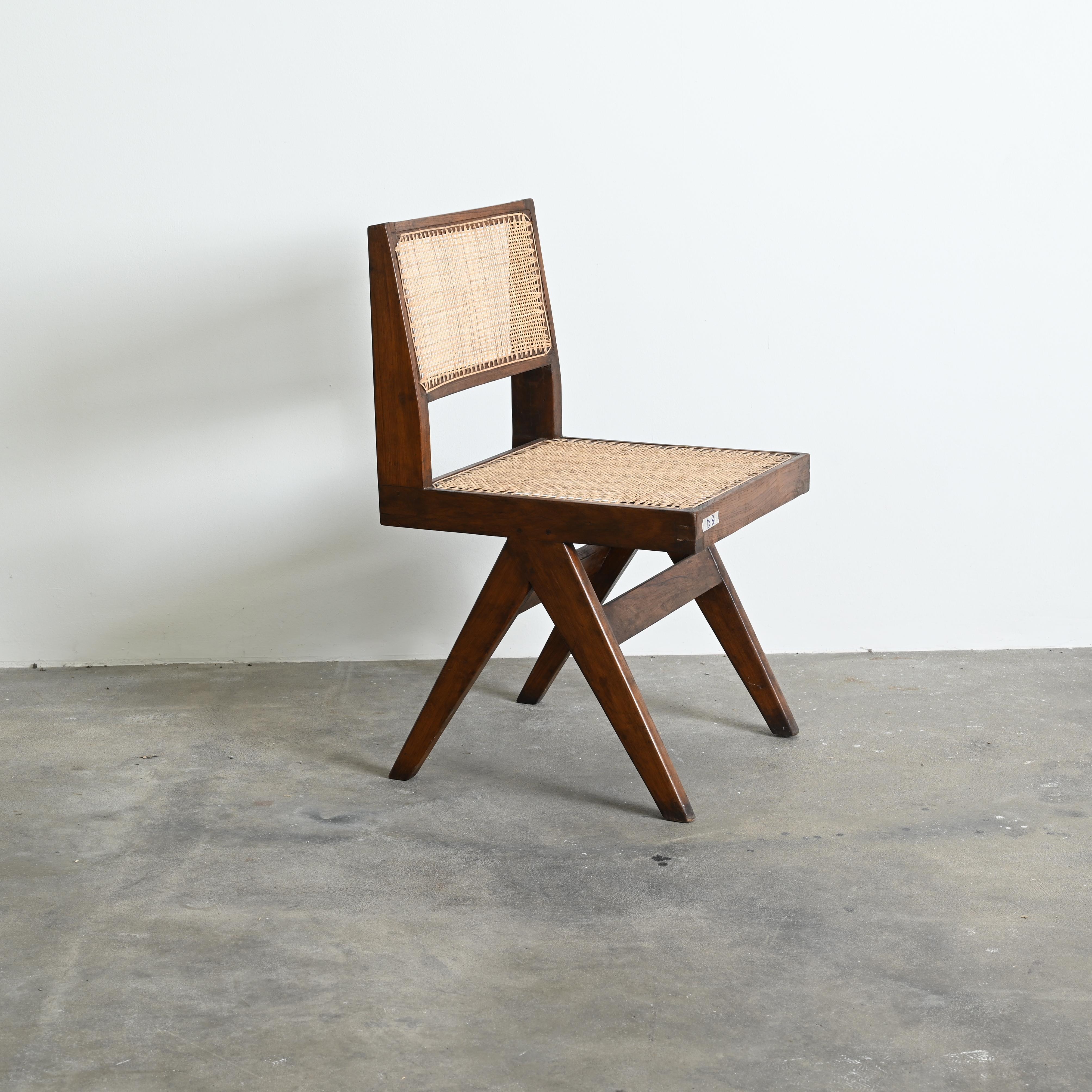 This chair is a fantastic piece; finally it's iconic. It appears so simple and yet so precise, where proportions seems to be perfect. This A-shaped legs are typical for Chandigarh objects. Then this L-shaped seat, where the beams get at the ends