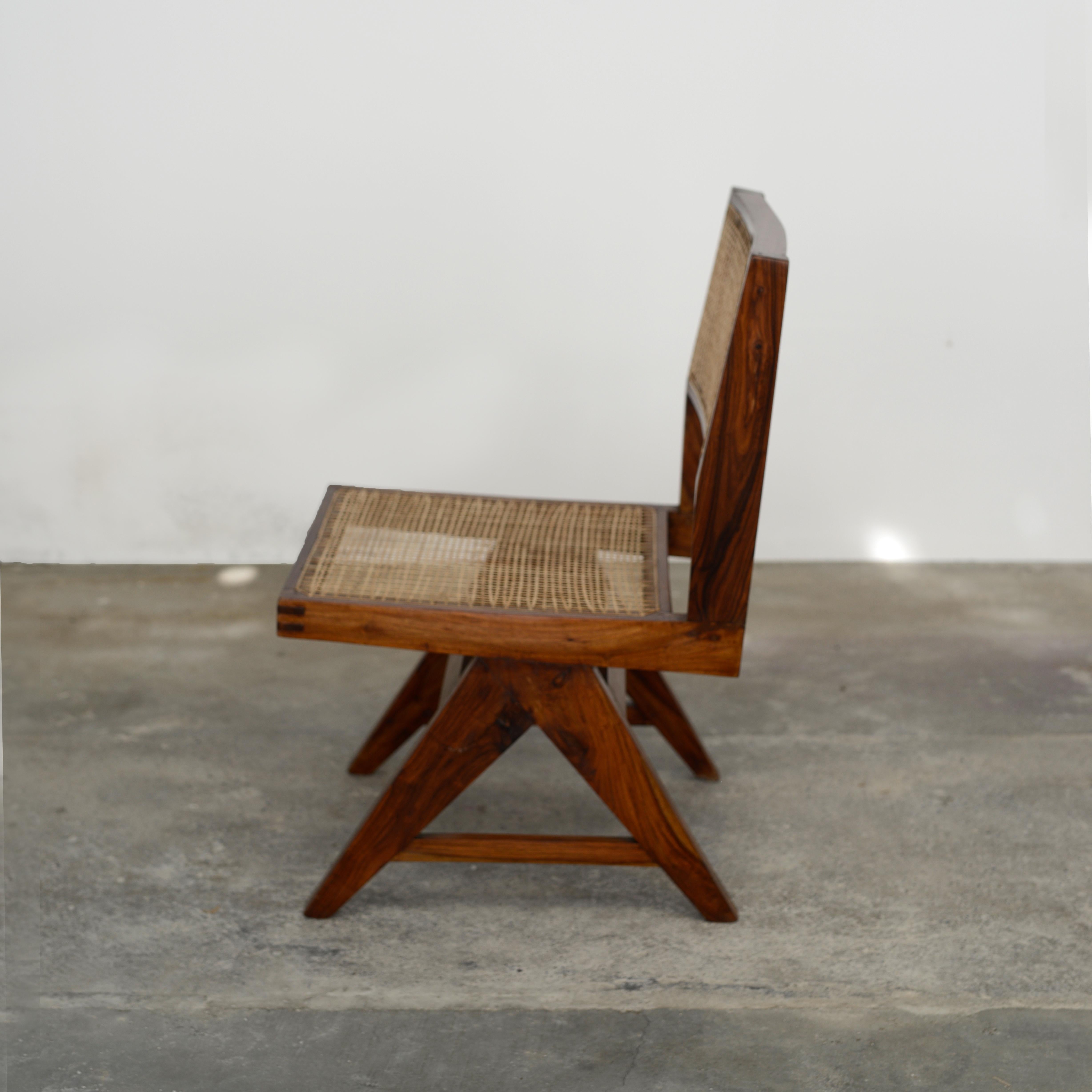 Indian Pierre Jeanneret PJ-SI-25-A Low Chair / Authentic Mid-Century Modern Chandigarh For Sale