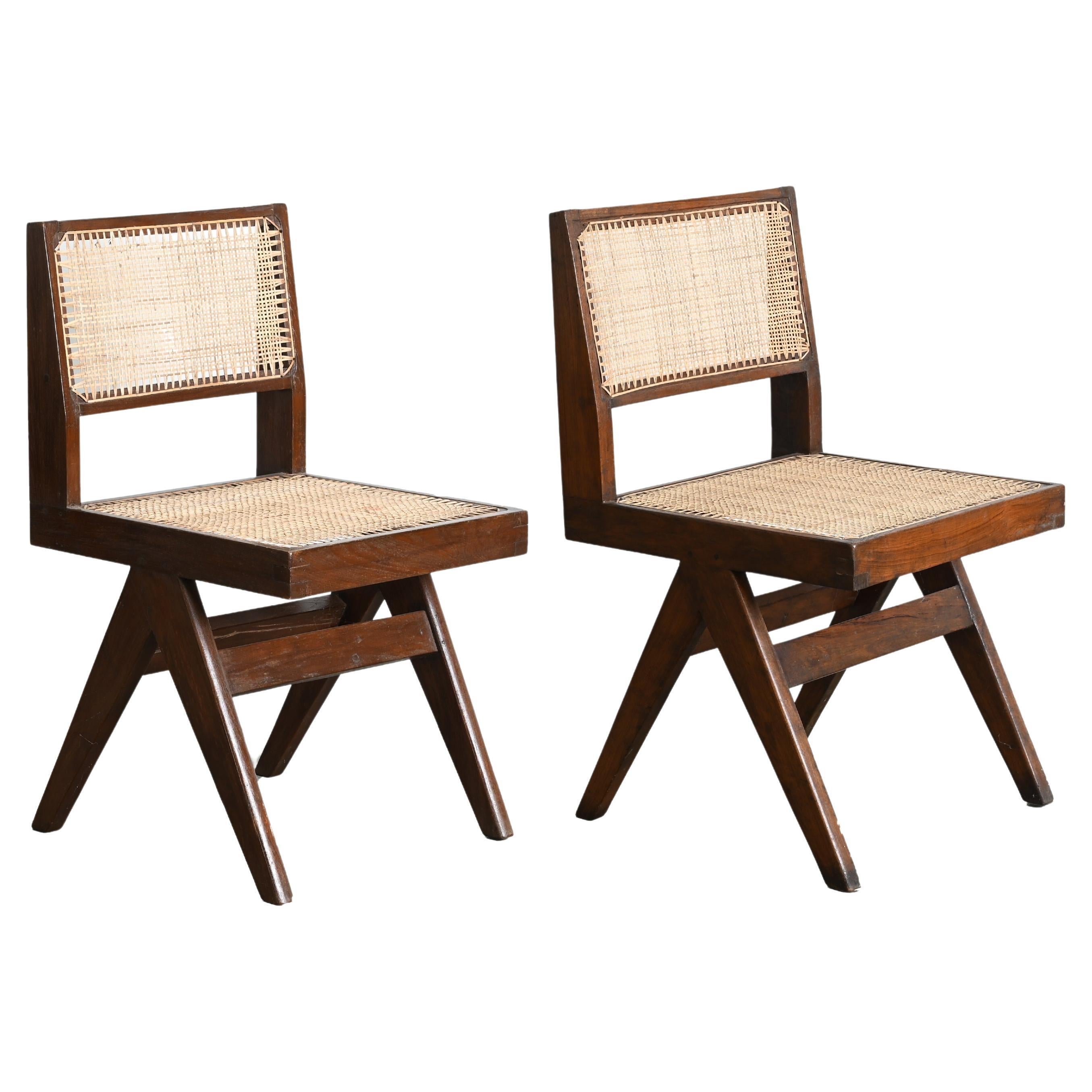 Pierre Jeanneret PJ-SI-25-A Pair of Chairs / Authentic Mid-Century Chandigarh For Sale