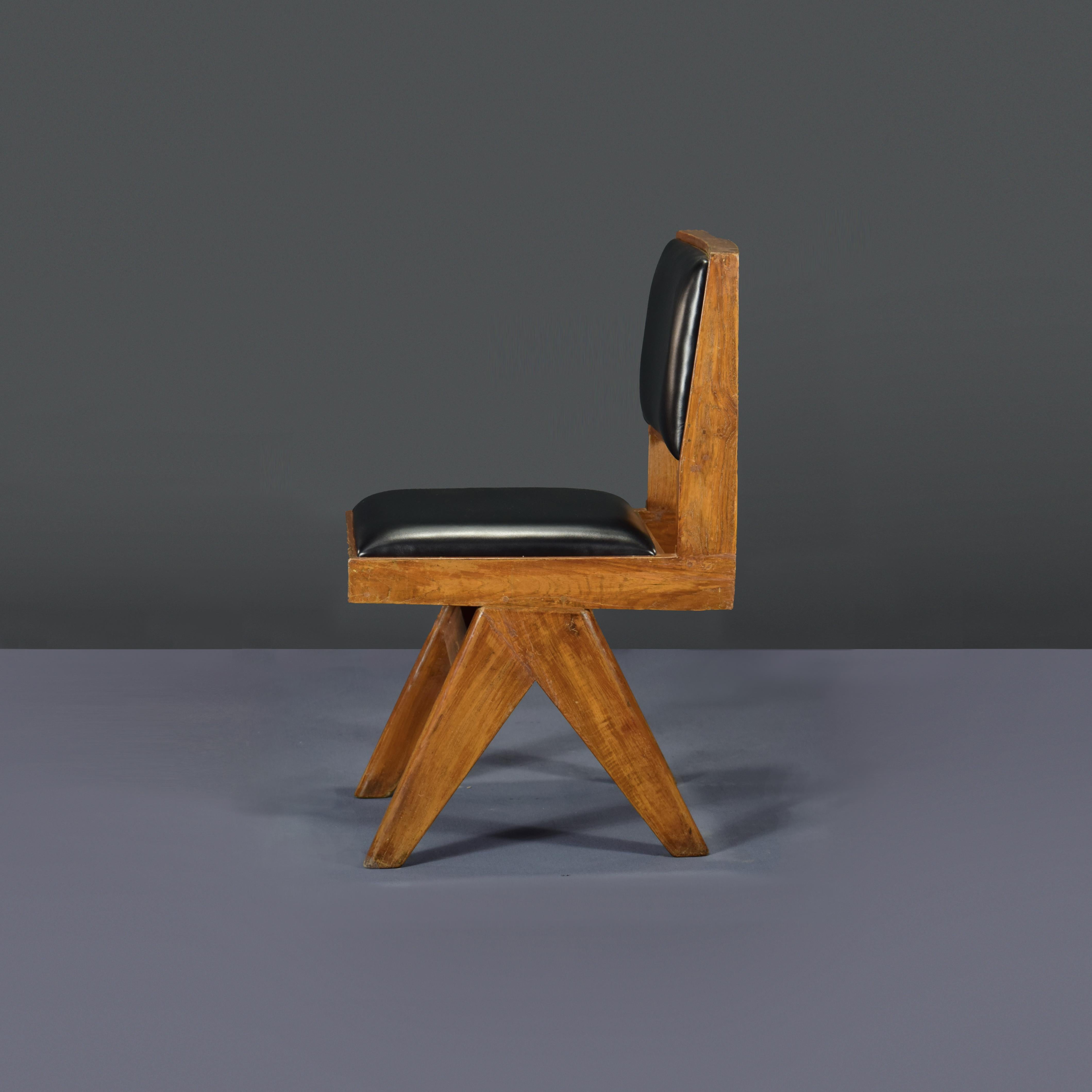 Cuir Pierre Jeanneret PJ-SI-25-E Chaise d'étudiant/Authentique Mid-Century Modern en vente
