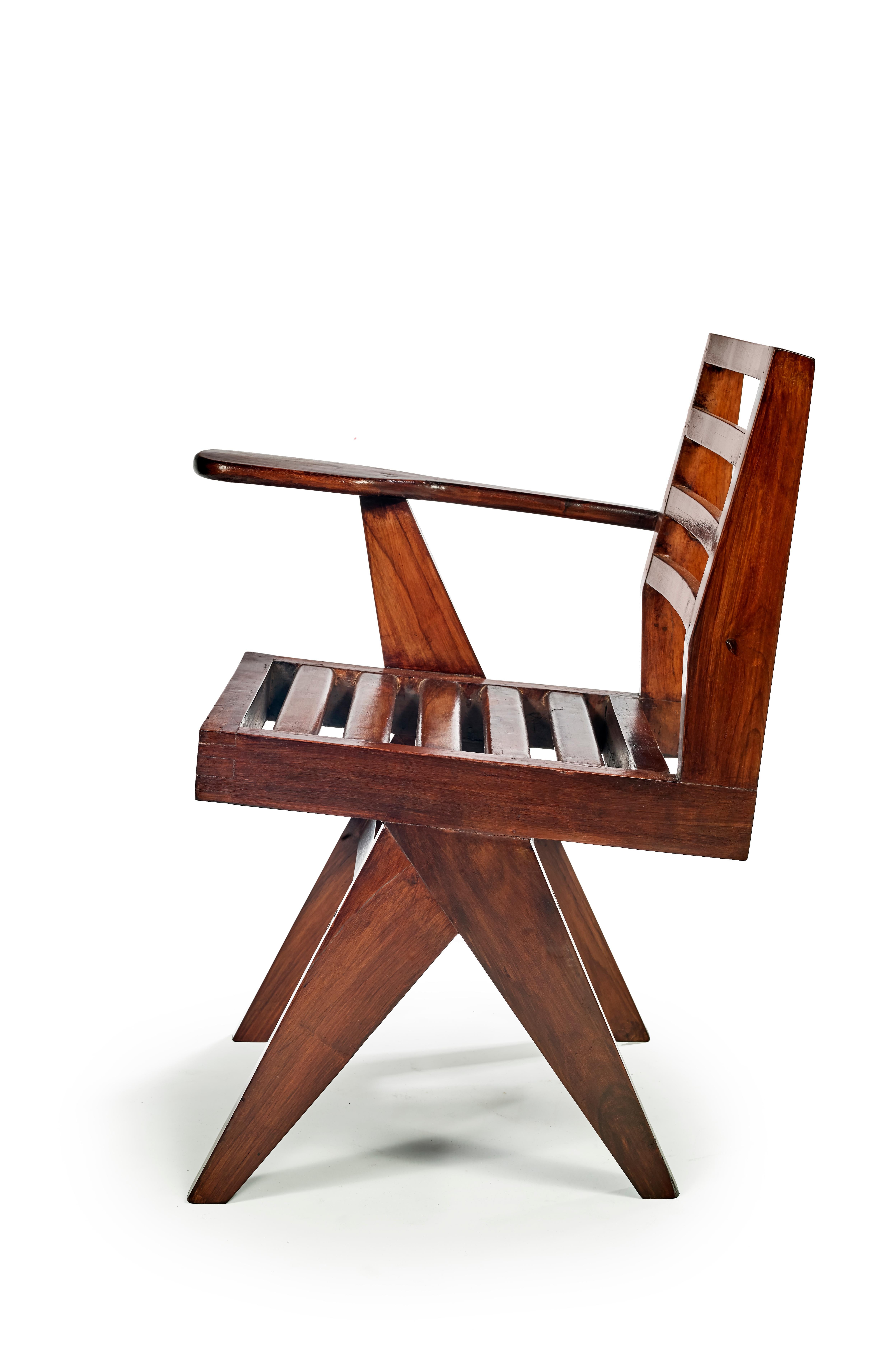 Pierre Jeanneret
PJ-SI-26-G
Important: Vintage collector's item for sale with guaranteed authenticity.
Writing chair, circa 1960
Solid teak.

Punjab University, Chandigarh, India


Bibliography: Eric Touchaleaume et Gérald Moreau, 