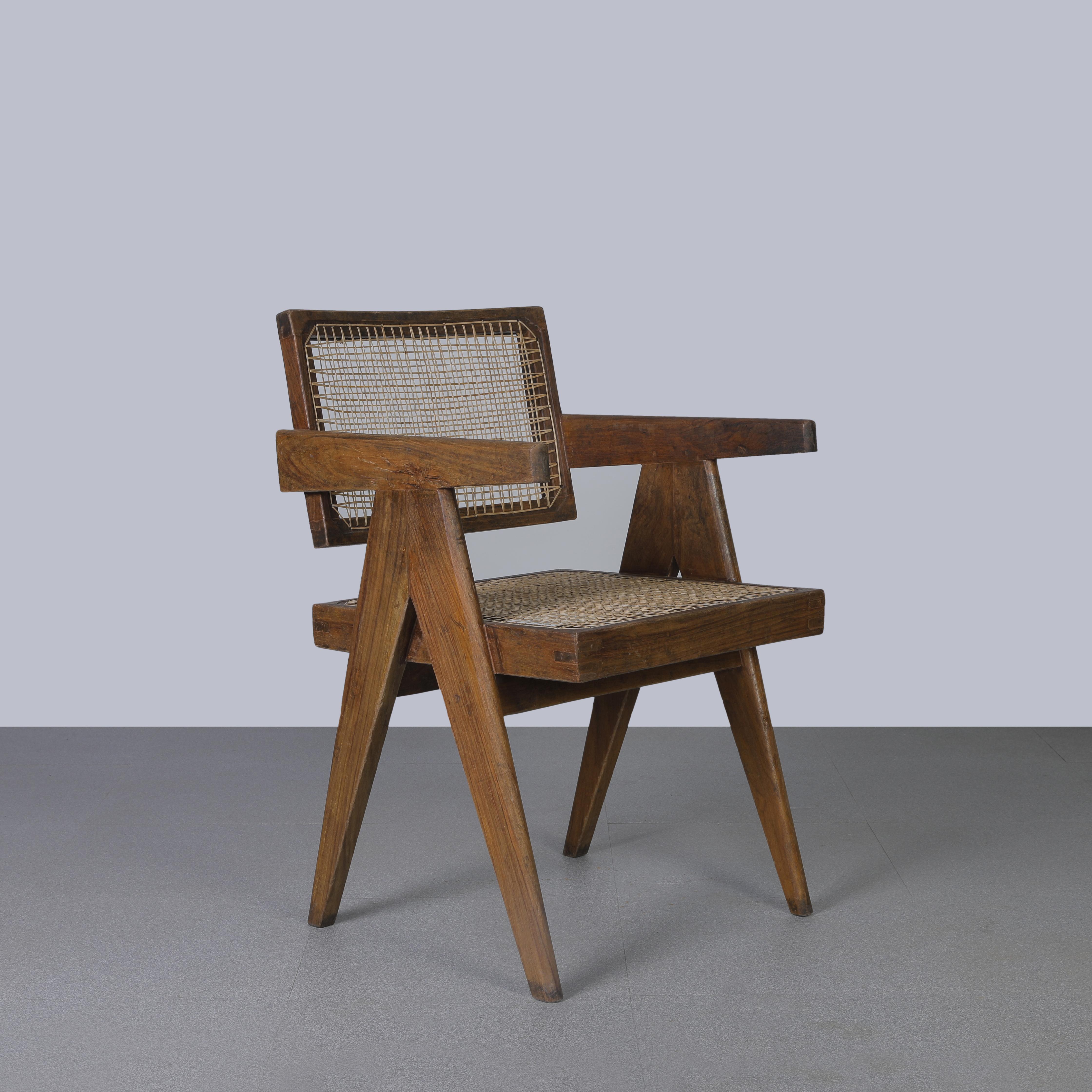 Mid-20th Century Pierre Jeanneret PJ-SI-28-A Cane Office Armchair / Authentic Mid-Century Modern