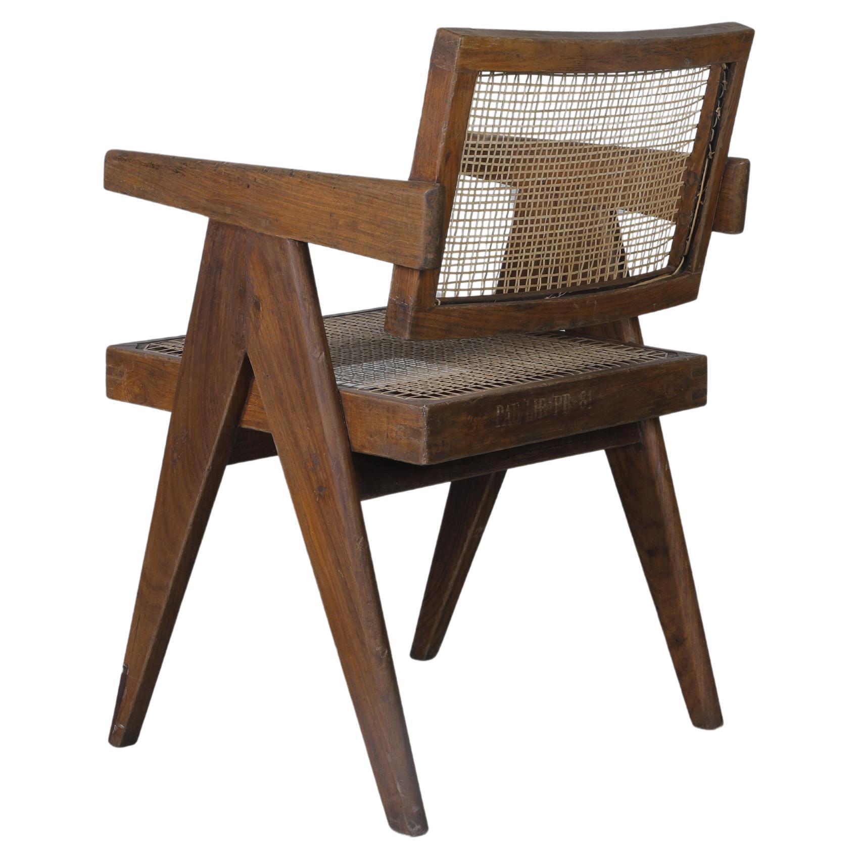 Pierre Jeanneret PJ-SI-28-A Cane Office Armchair / Authentic Mid-Century Modern For Sale