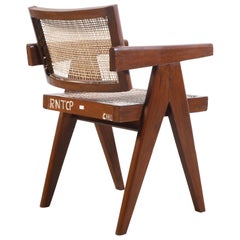 Pierre Jeanneret Office Cane Chair with Letters / Authentic Mid-Century Modern