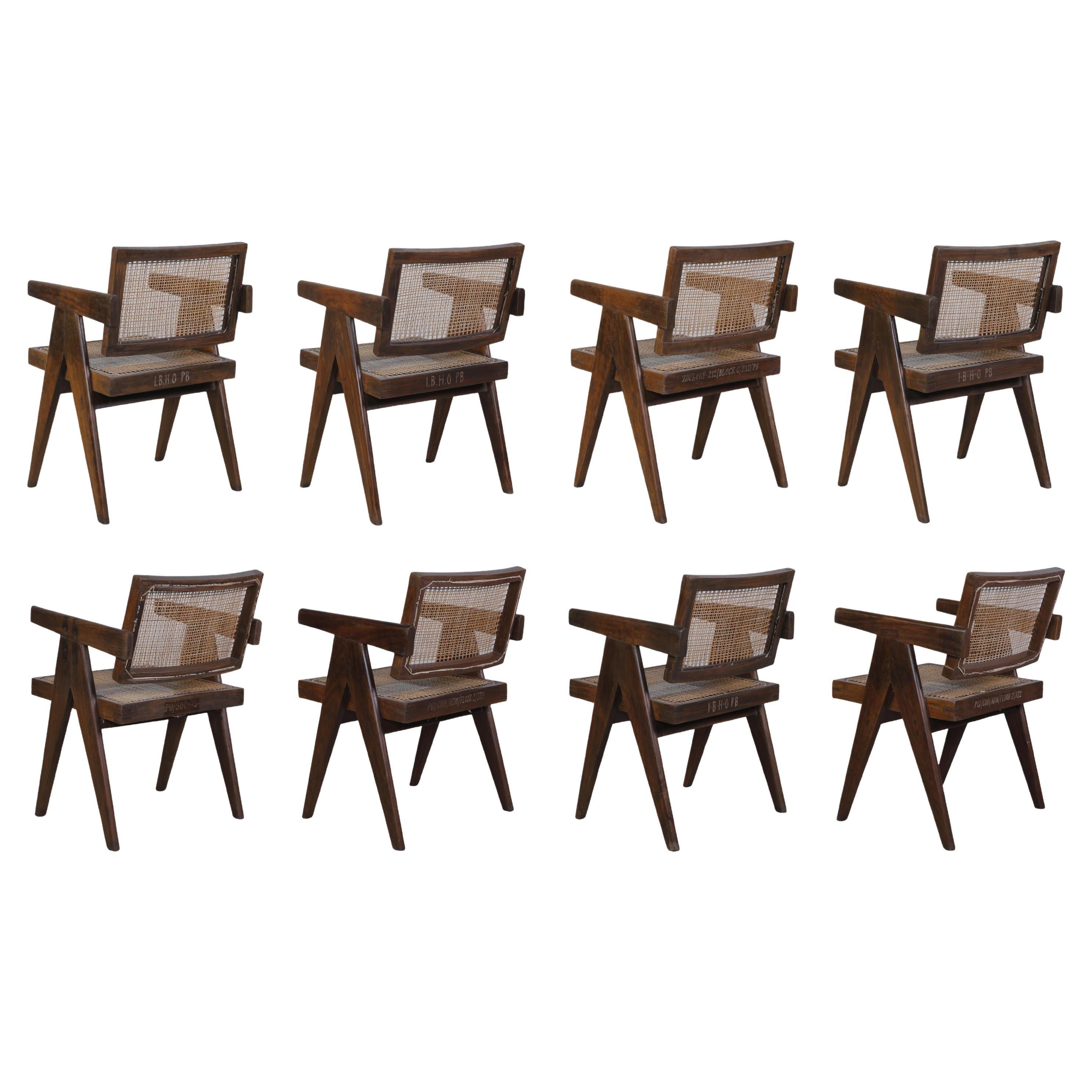 Pierre Jeanneret PJ-SI-28-A Set of 8 Chairs / Authentic Mid-Century Modern