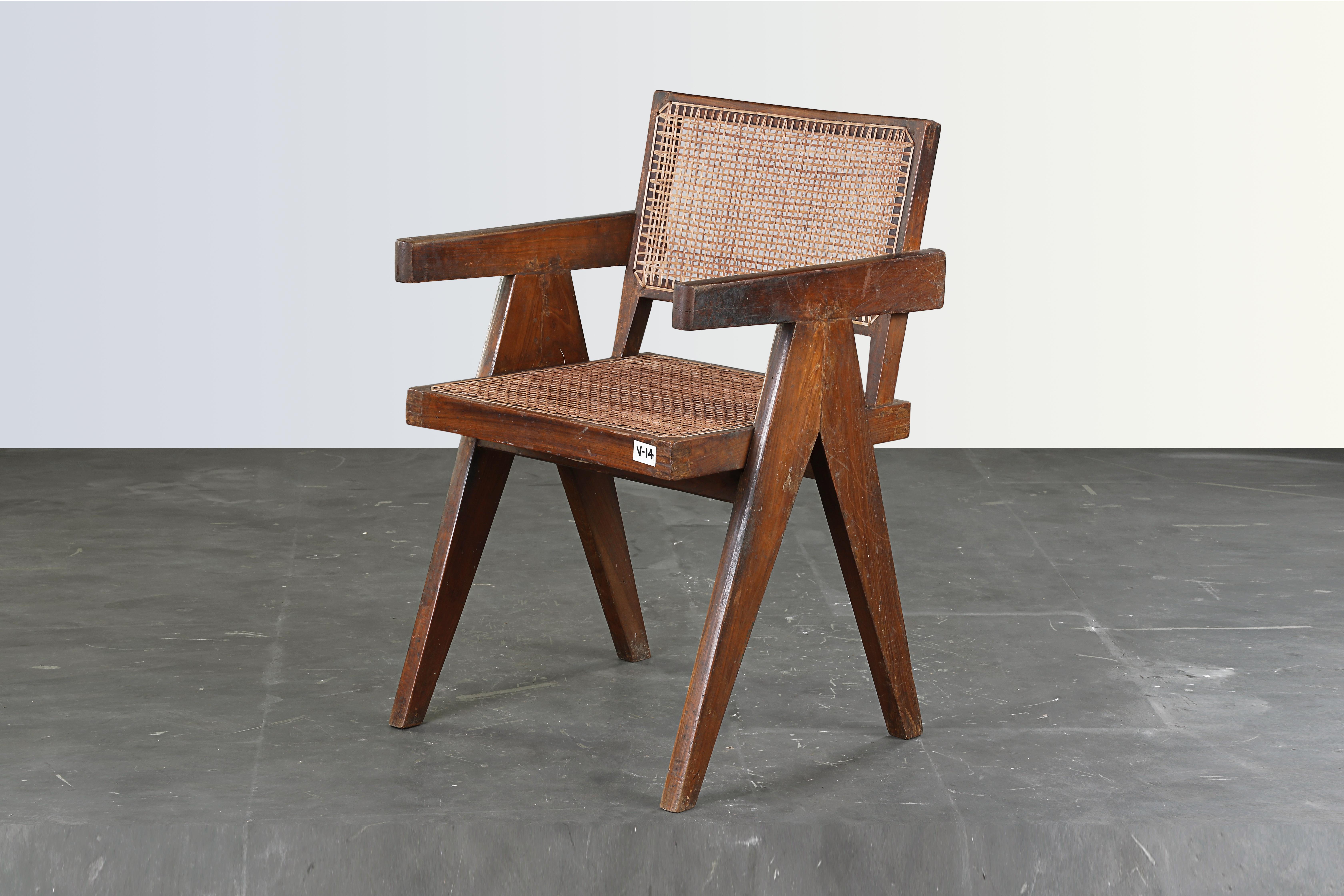 Mid-20th Century Pierre Jeanneret Office Cane Chair / Authentic Mid-Century Modern PJ-SI-28-B