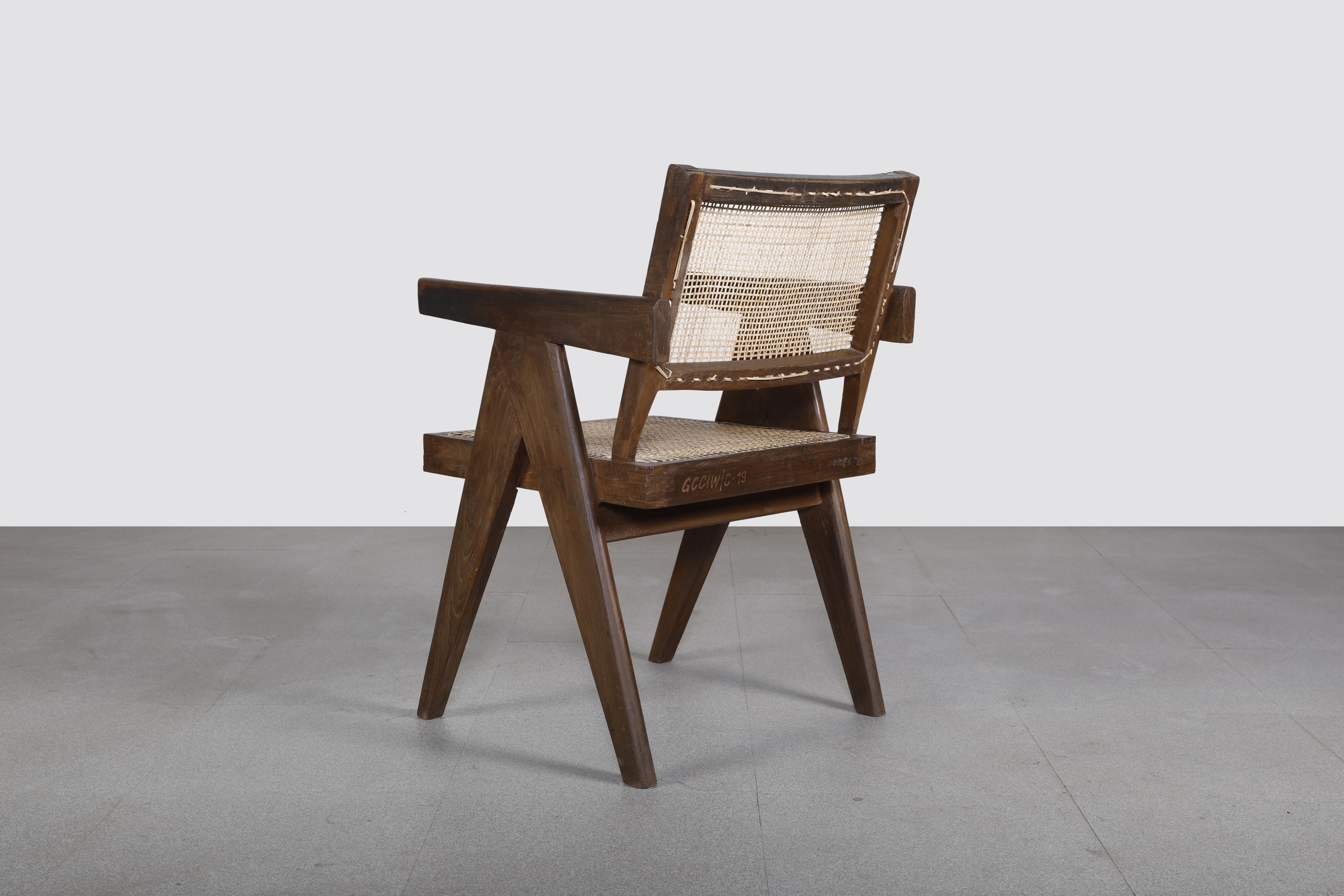 Mid-Century Modern Fauteuil de bureau en rotin Pierre Jeanneret PJ-SI-28-B, style moderne du milieu du siècle dernier en vente