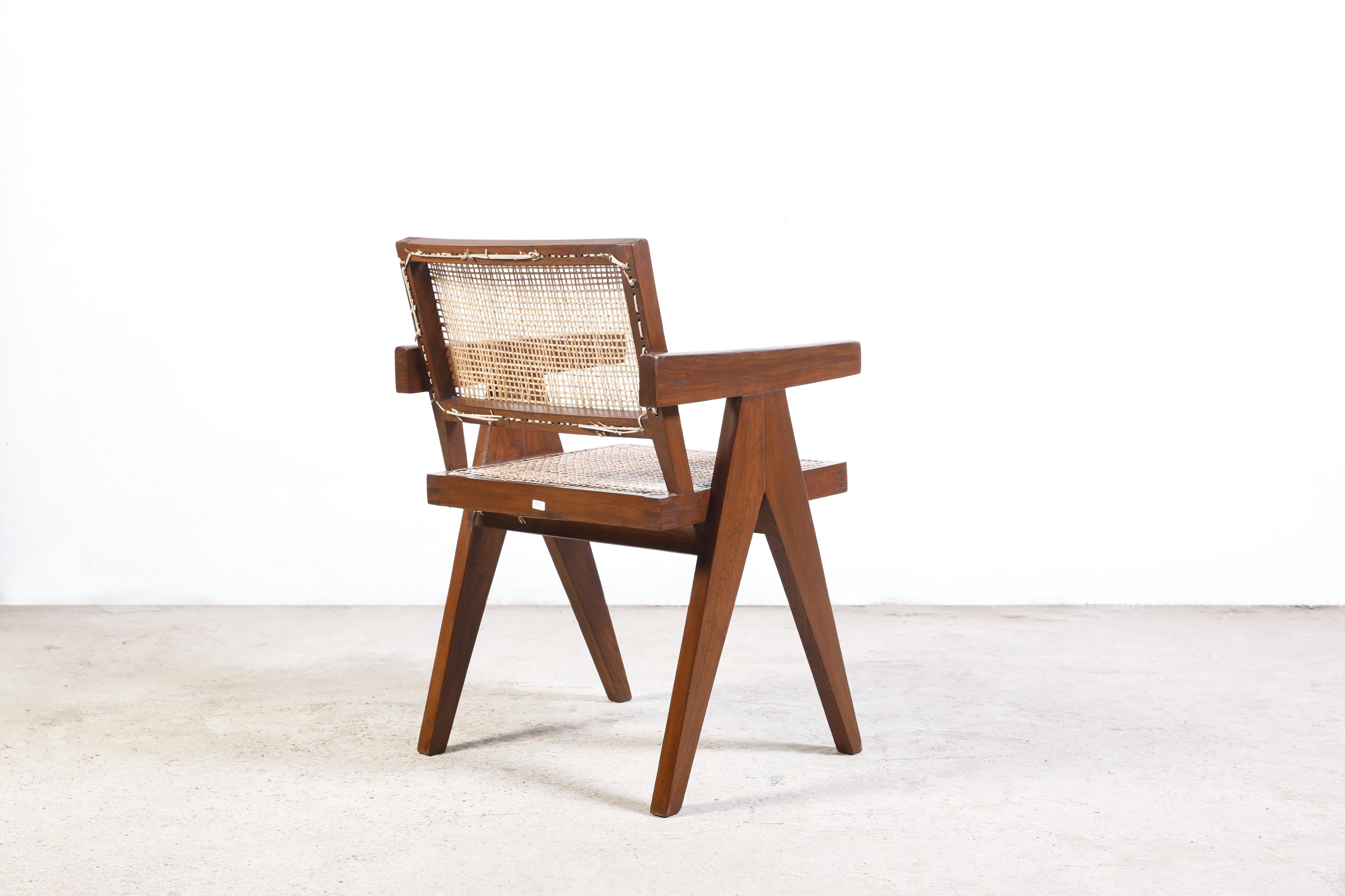 Indian Pierre Jeanneret PJ-SI-28-B Office Cane Armchair/Authentic Mid-Century Modern For Sale