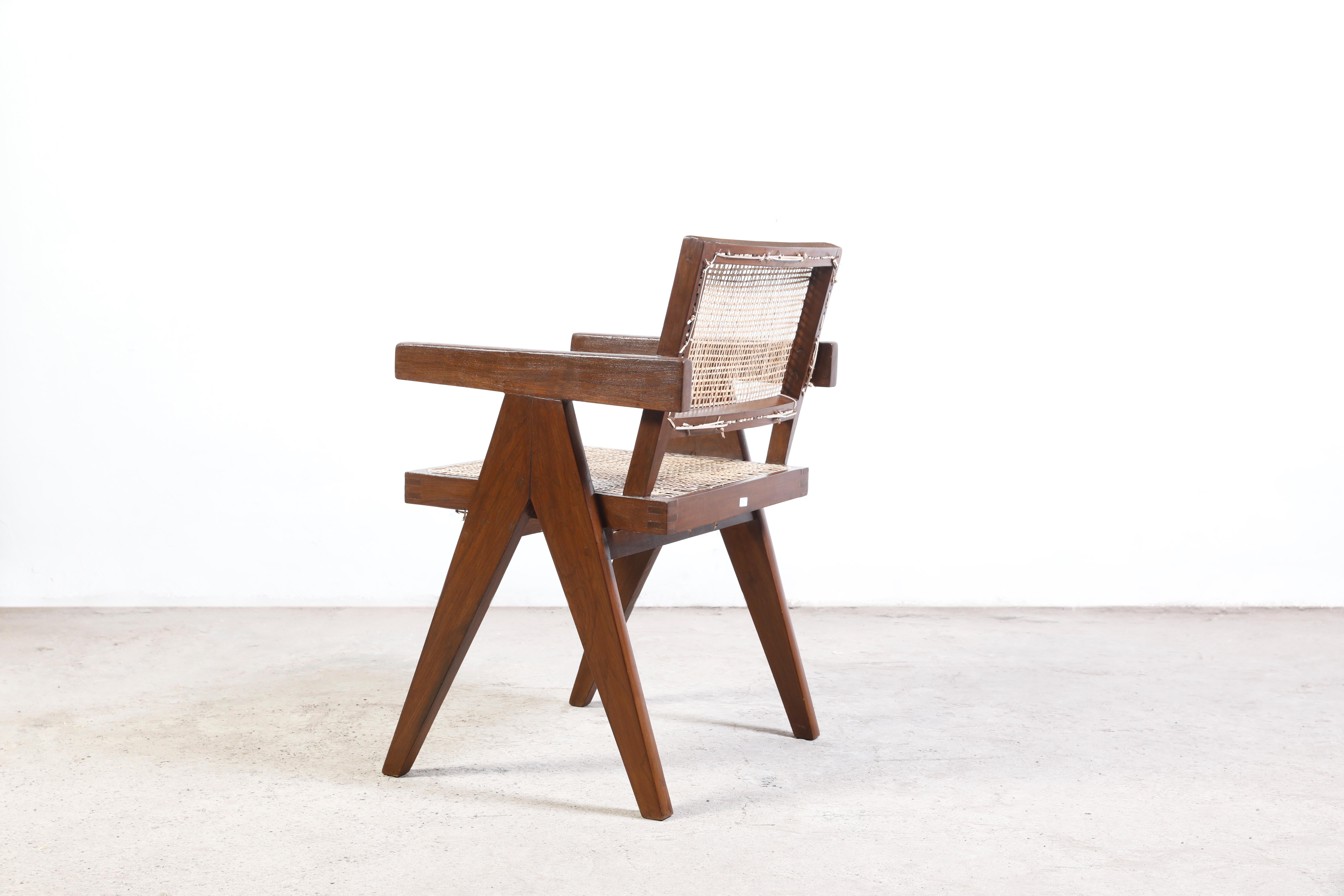 Pierre Jeanneret PJ-SI-28-B Office Cane Armchair/Authentic Mid-Century Modern In Good Condition For Sale In Zürich, CH