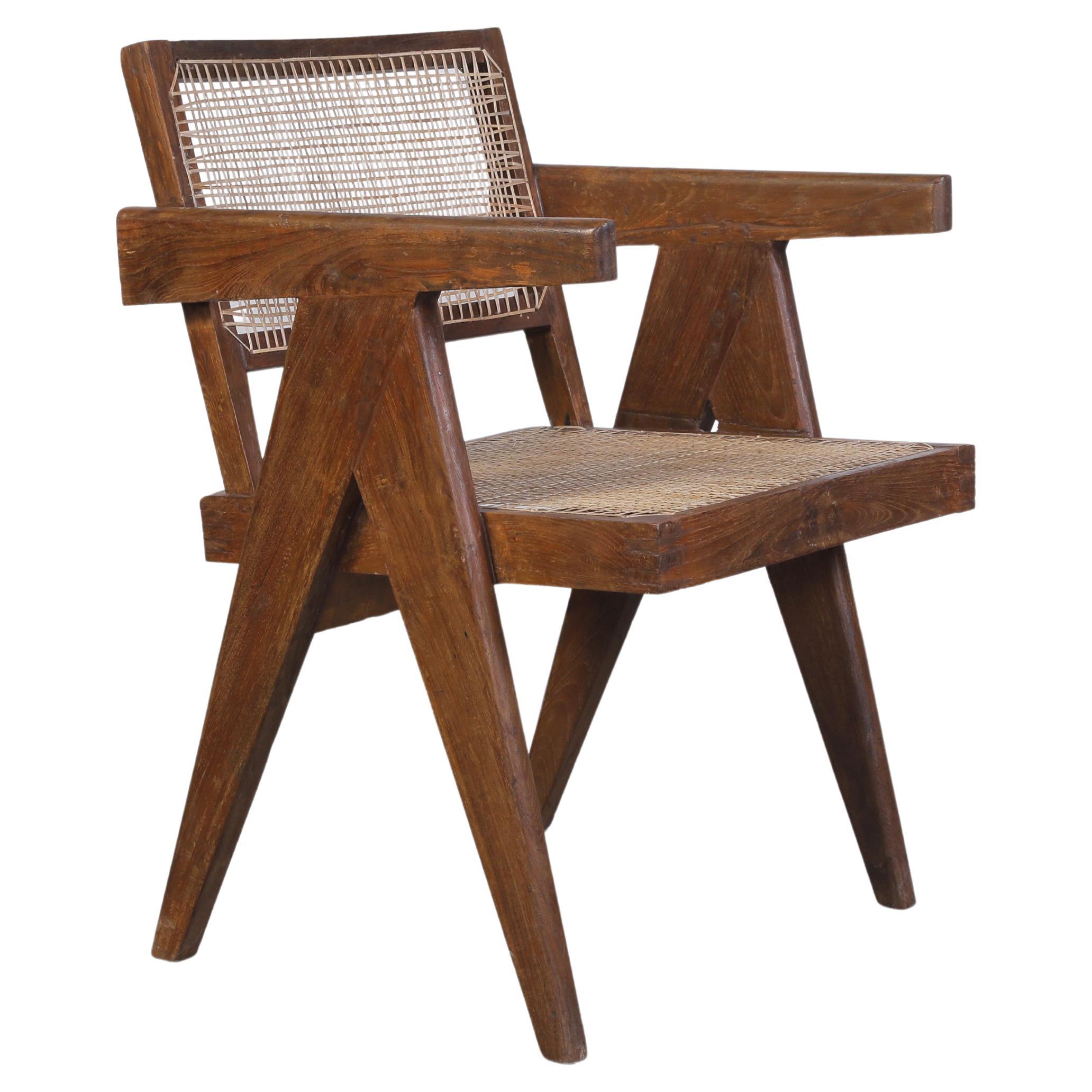 Pierre Jeanneret PJ-SI-28-B Büro-Schilfrohrsessel/Authenischer Mid-Century Modern